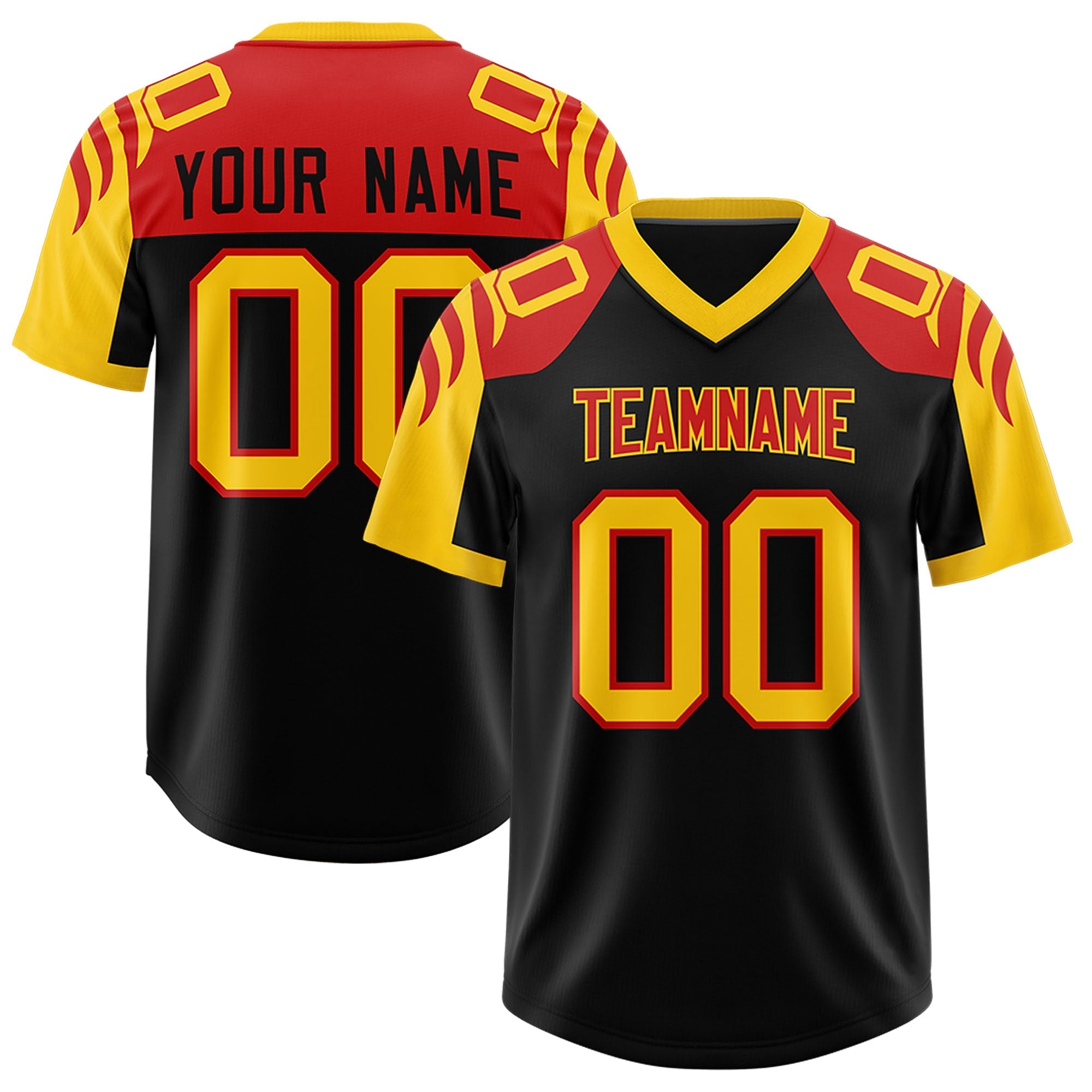 Custom Black Gold Raglan Sleeves Personalized Pattern Authentic American Football Jersey