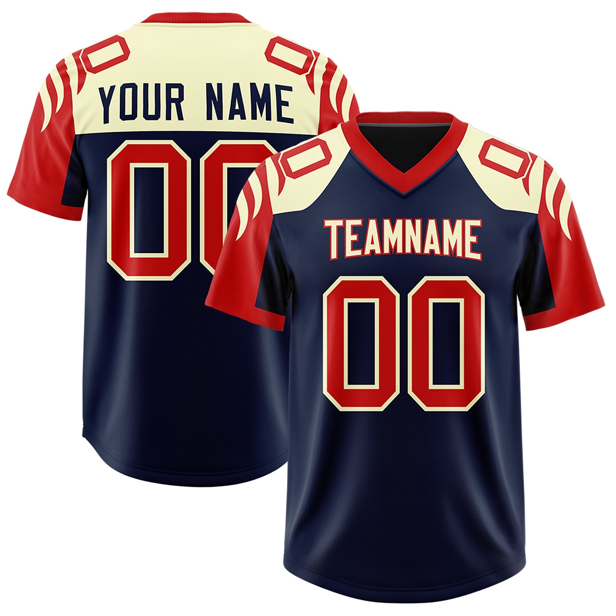 Custom Navy Red Raglan Sleeves Personalized Pattern Authentic American Football Jersey