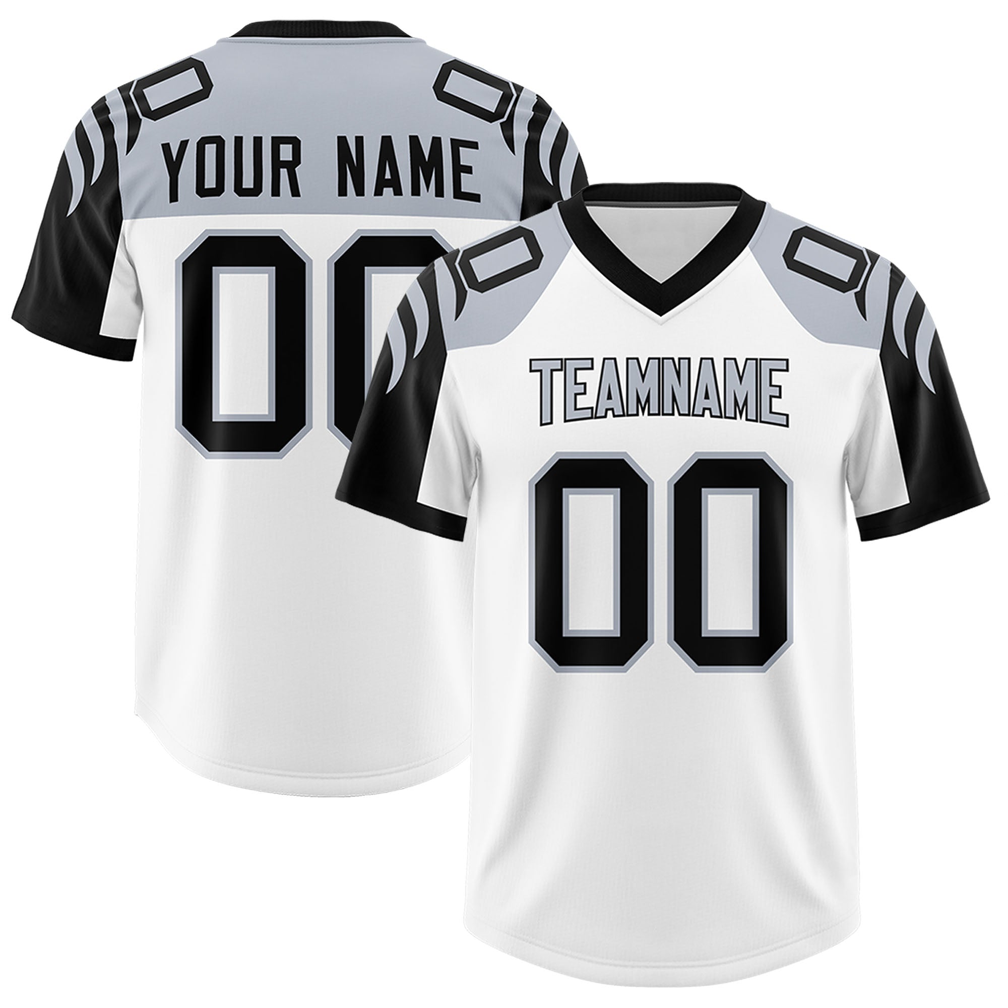 Custom White Black Raglan Sleeves Personalized Pattern Authentic American Football Jersey