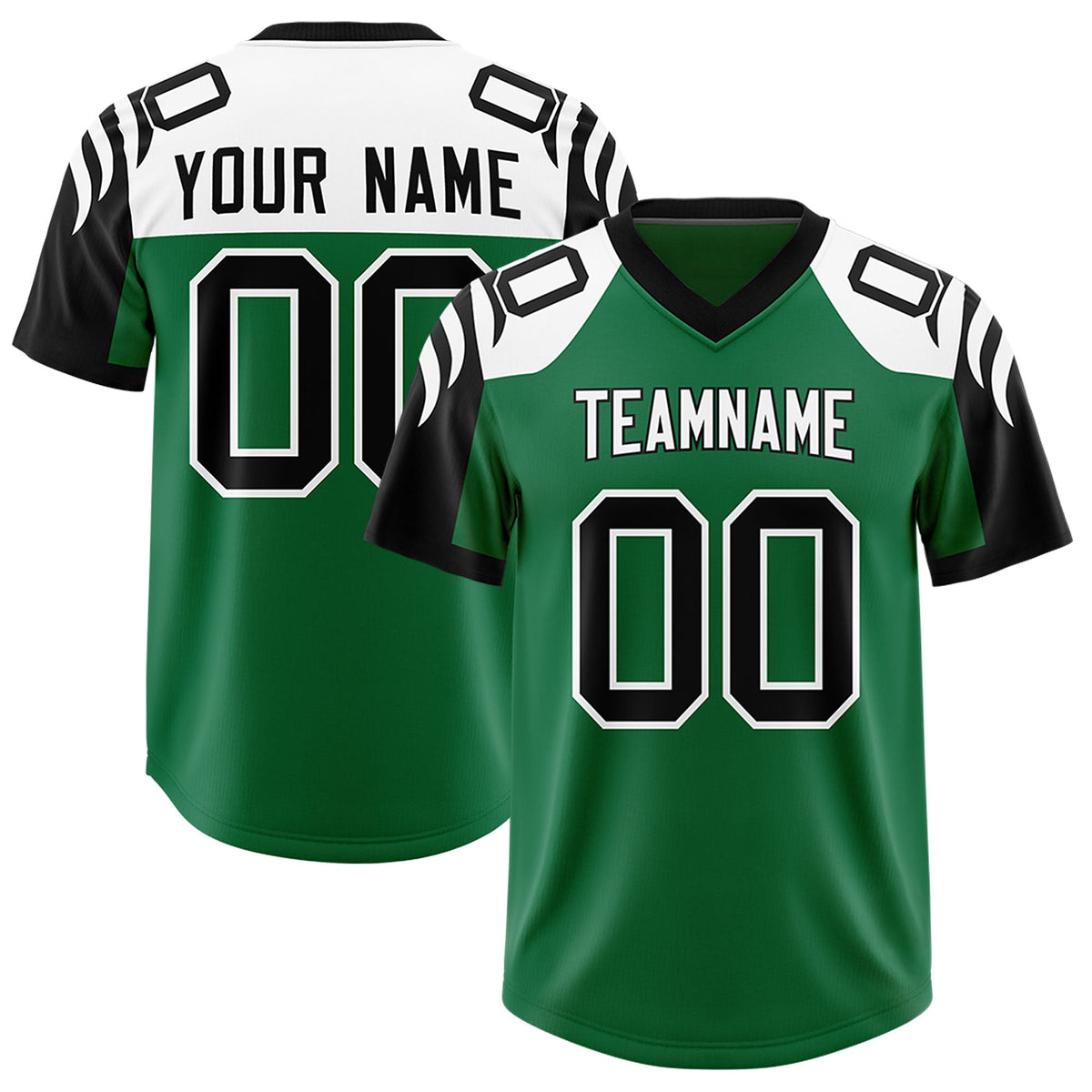 Custom Kelly Green Black Raglan Sleeves Personalized Pattern Authentic American Football Jersey