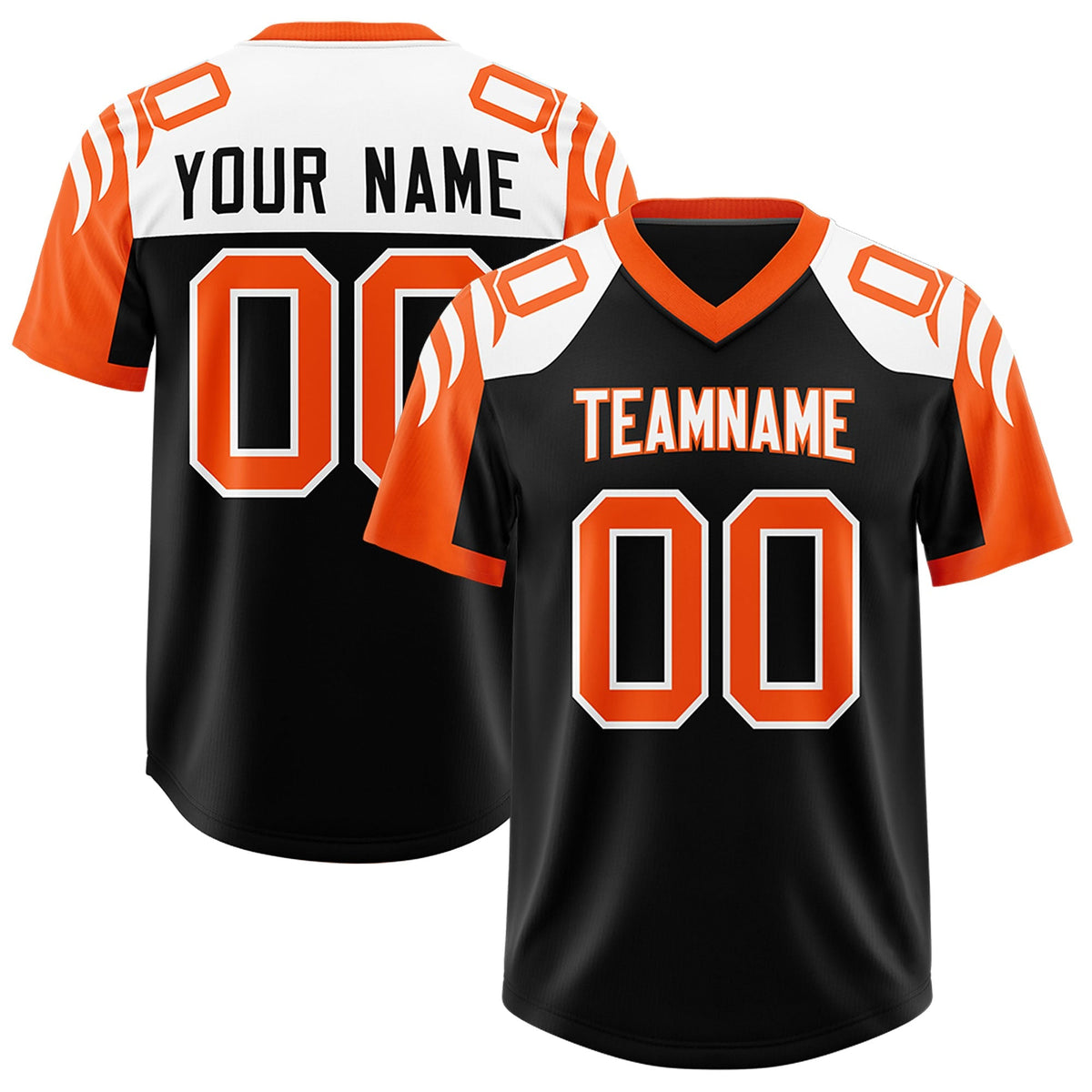 Custom Black Orange Raglan Sleeves Personalized Pattern Authentic American Football Jersey