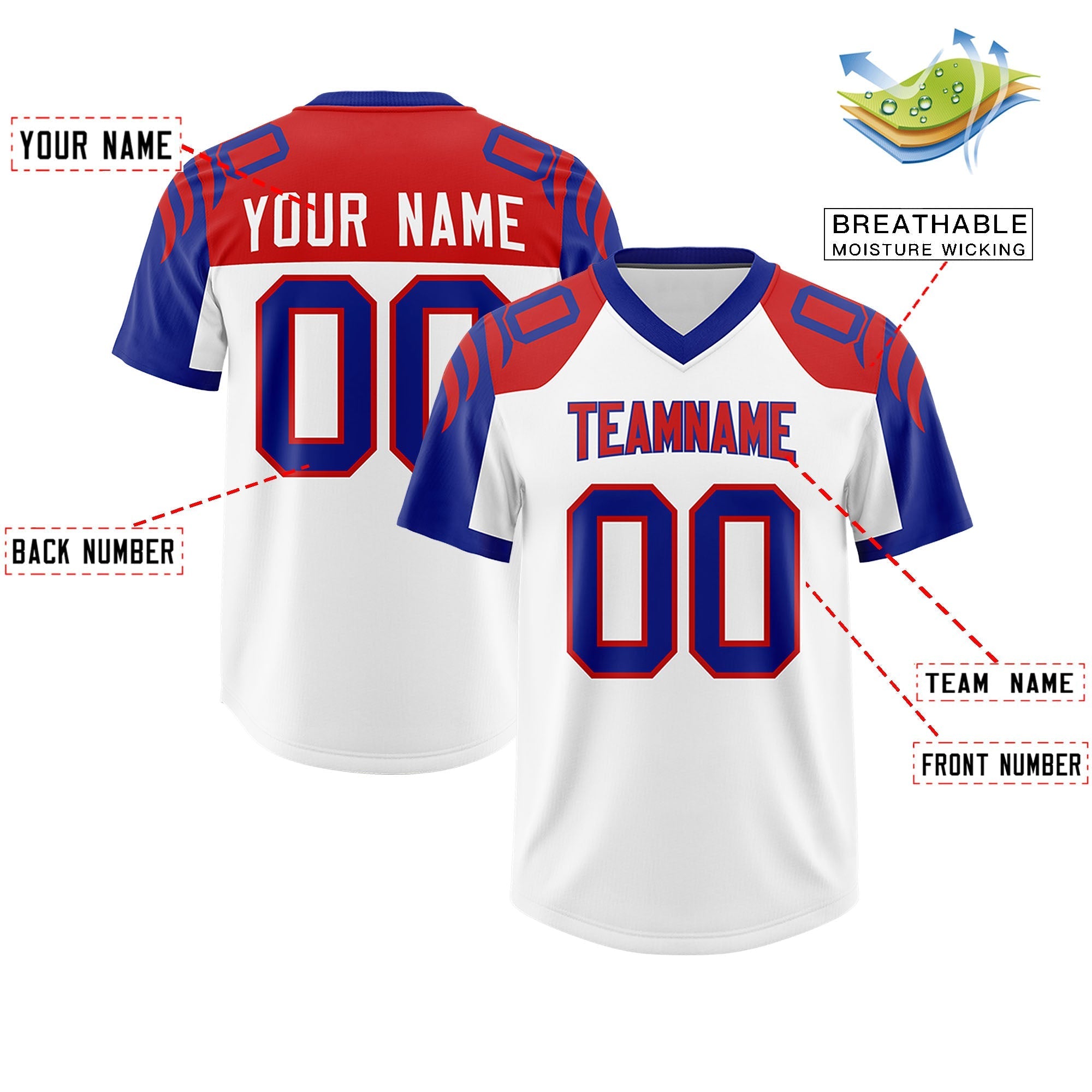 Custom White Royal Raglan Sleeves Personalized Pattern Authentic American Football Jersey