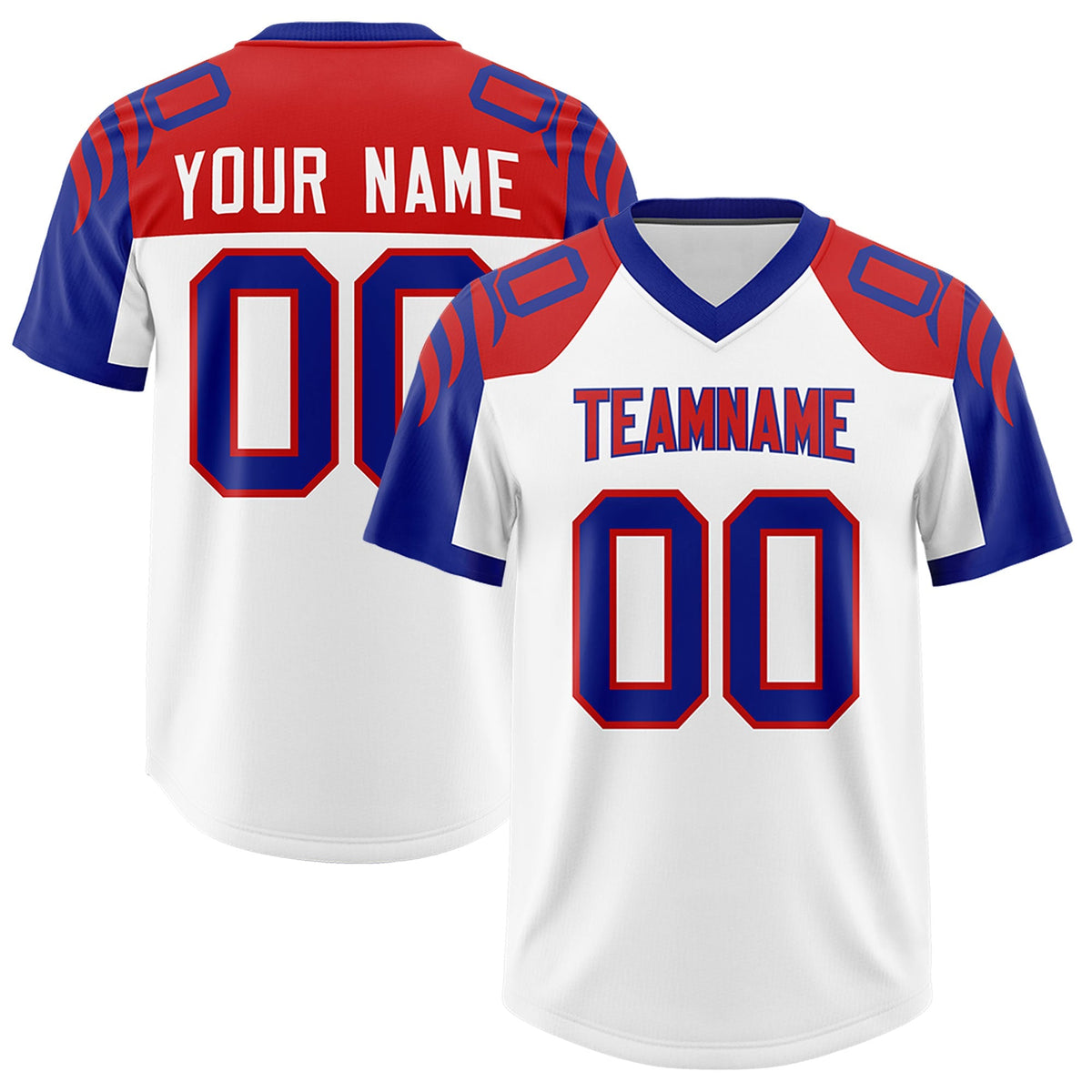 Custom White Royal Raglan Sleeves Personalized Pattern Authentic American Football Jersey