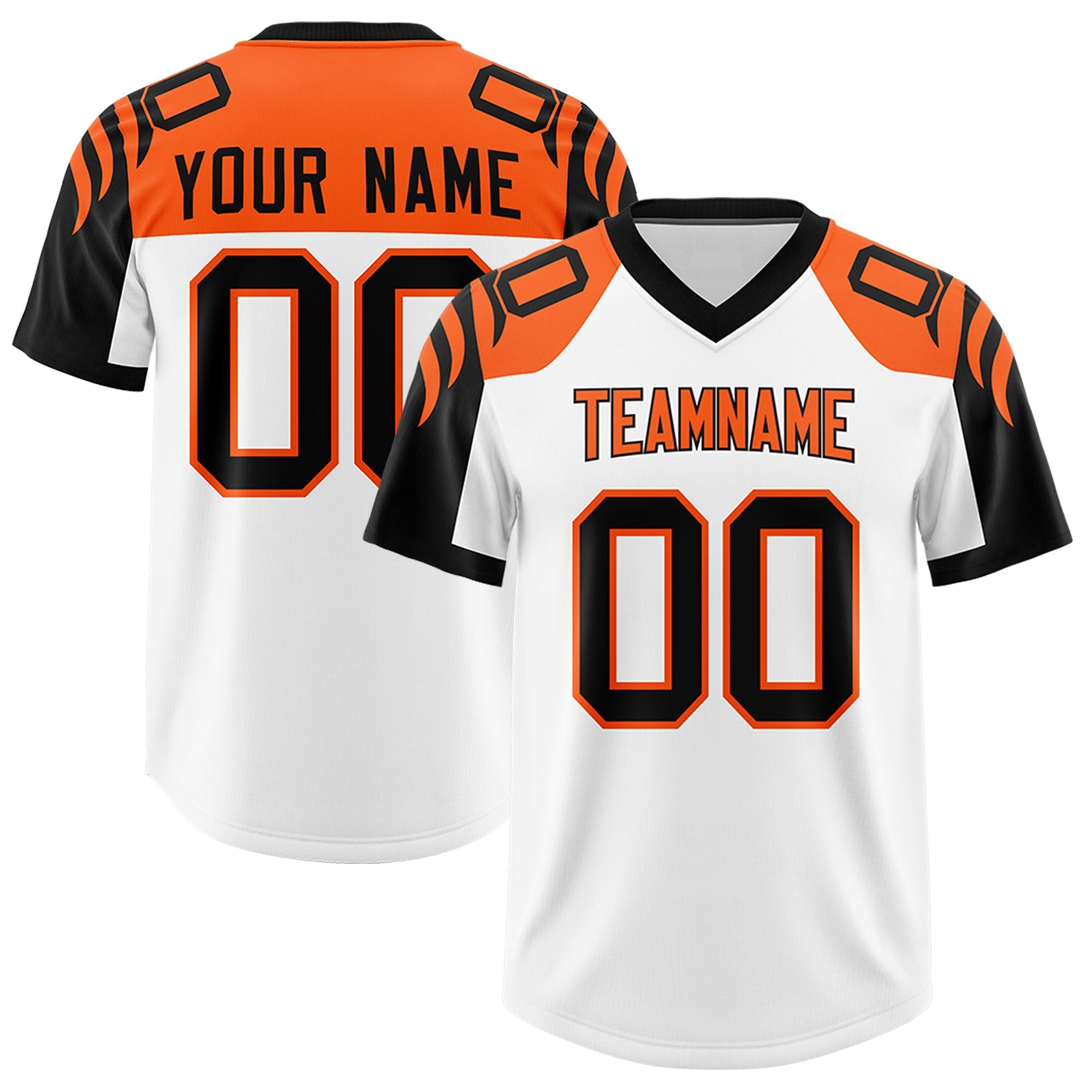 Custom White Black Raglan Sleeves Personalized Pattern Authentic American Football Jersey