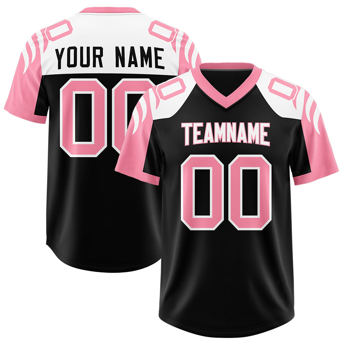 Custom Black Light Pink Raglan Sleeves Personalized Pattern Authentic American Football Jersey