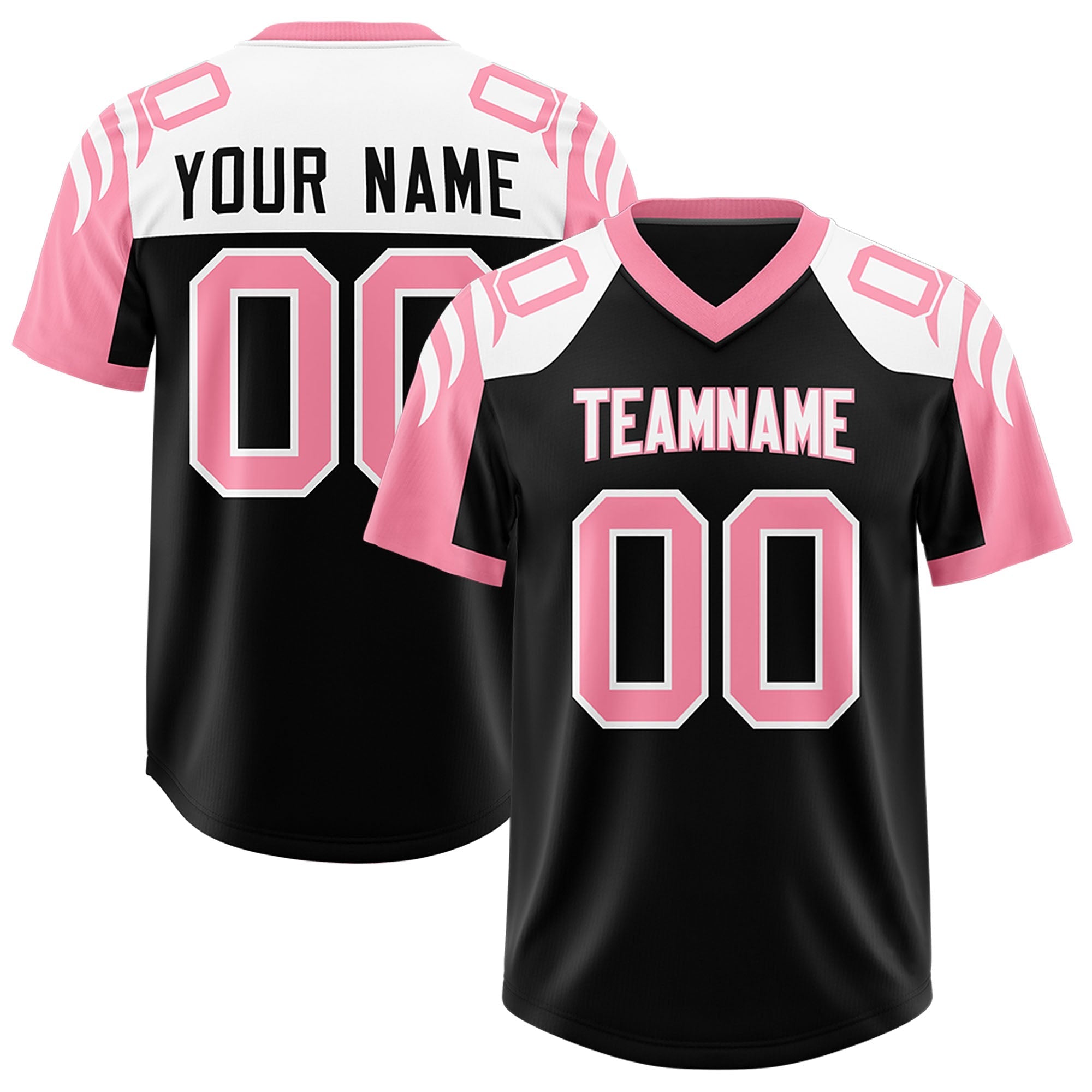 Custom Black Light Pink Raglan Sleeves Personalized Pattern Authentic American Football Jersey