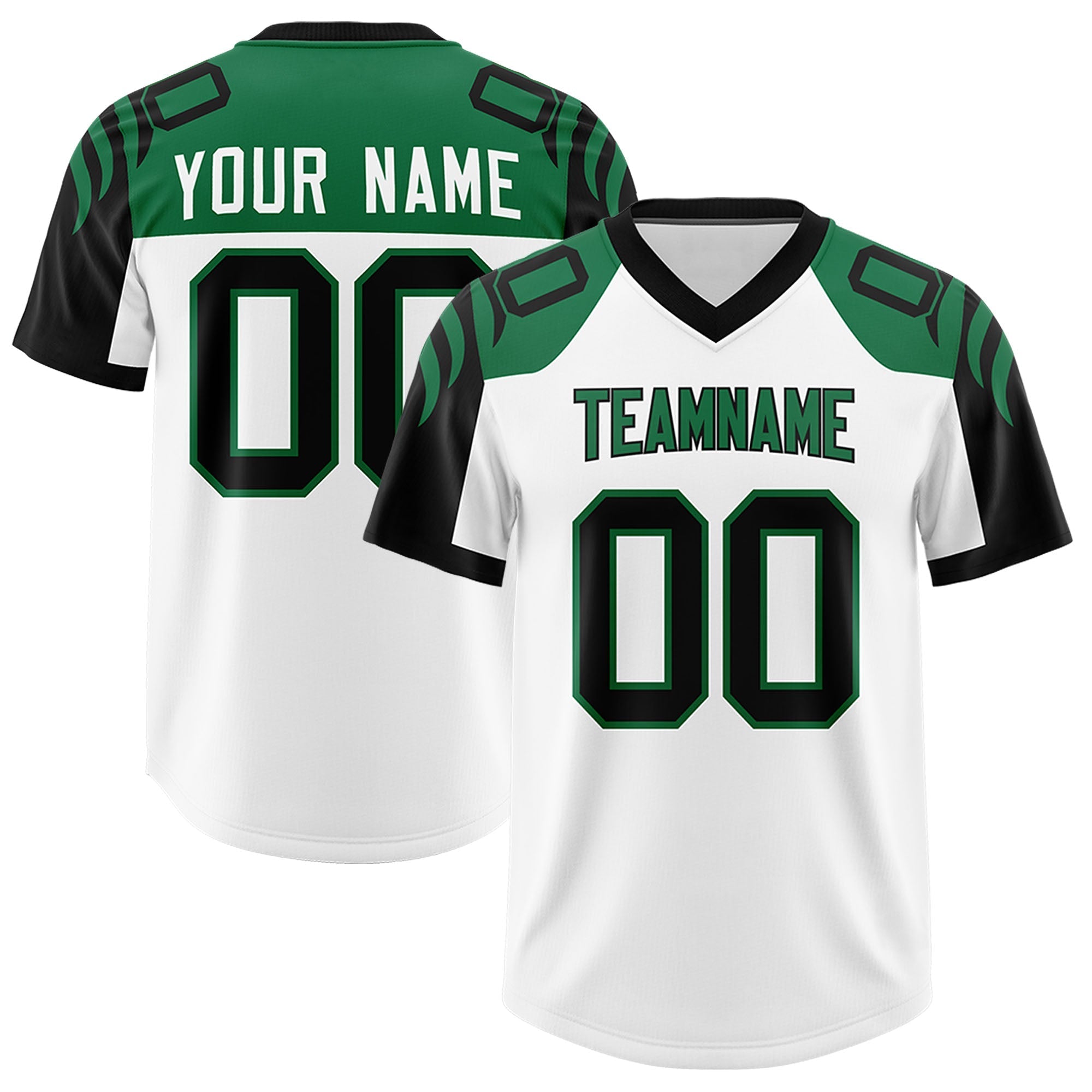 Custom White Black Raglan Sleeves Personalized Pattern Authentic American Football Jersey