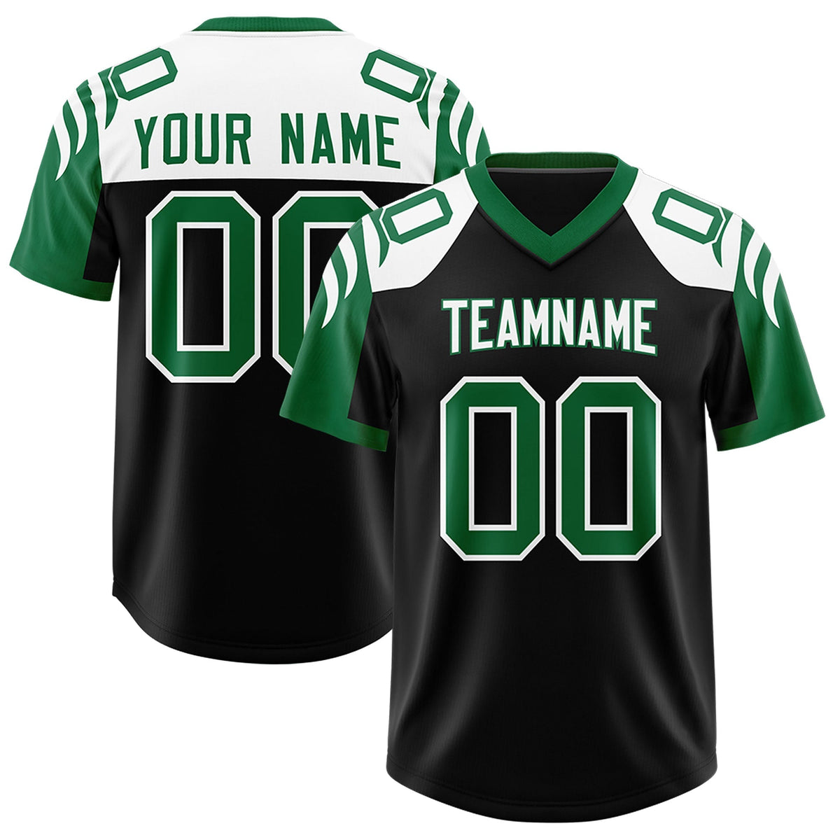 Custom Black Kelly Green Raglan Sleeves Personalized Pattern Authentic American Football Jersey