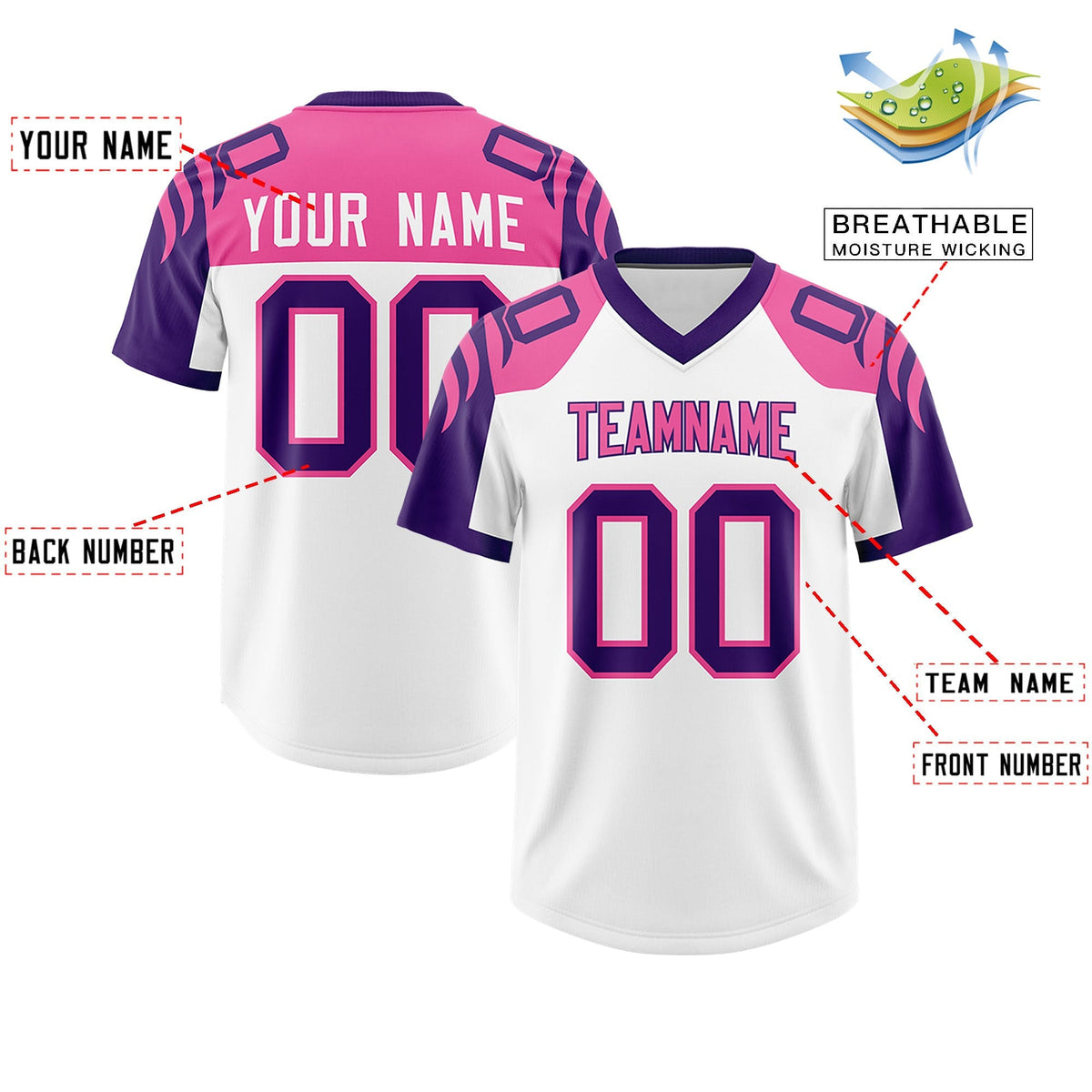 Custom White Purple Raglan Sleeves Personalized Pattern Authentic American Football Jersey