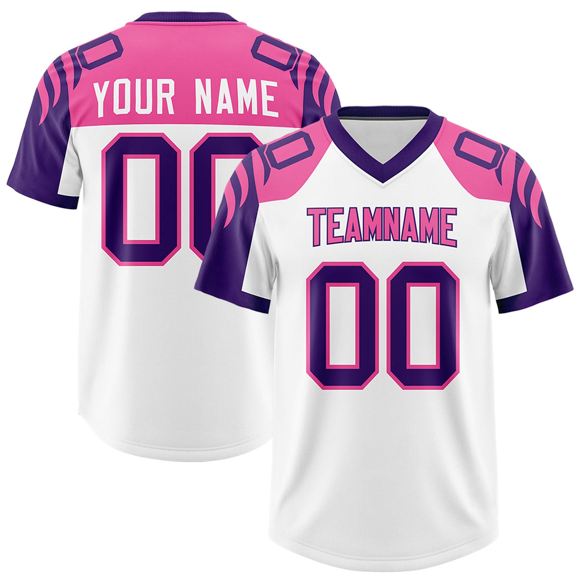 Custom White Purple Raglan Sleeves Personalized Pattern Authentic American Football Jersey