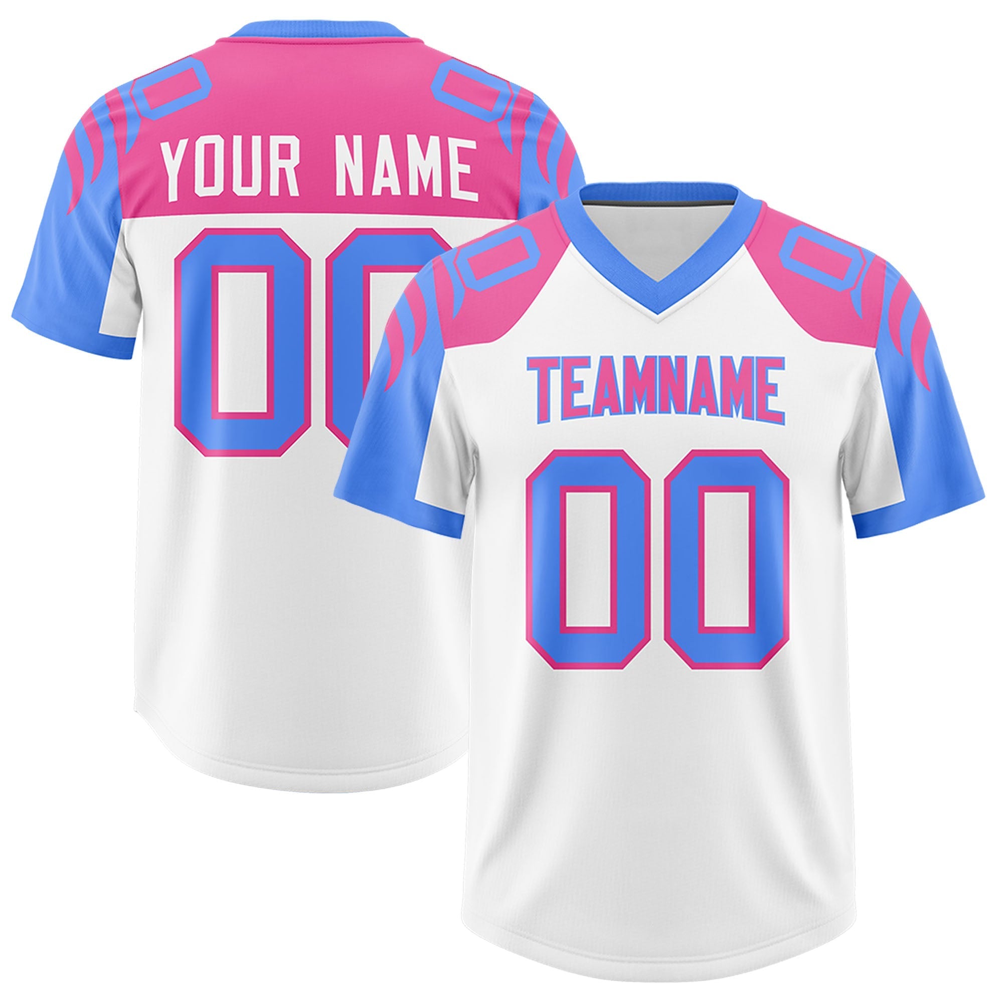 Custom White Powder Blue Raglan Sleeves Personalized Pattern Authentic American Football Jersey