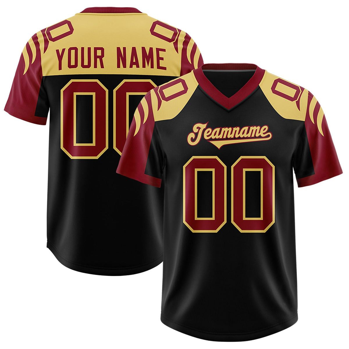 Custom Black Crimson Raglan Sleeves Personalized Pattern Authentic American Football Jersey