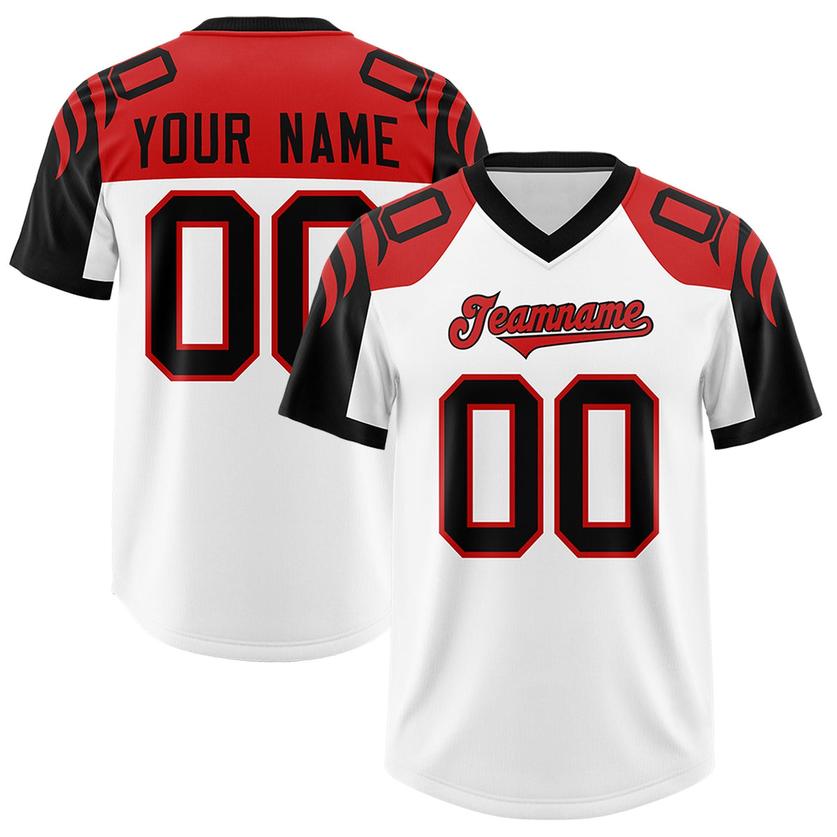 Custom White Black Raglan Sleeves Personalized Pattern Authentic American Football Jersey