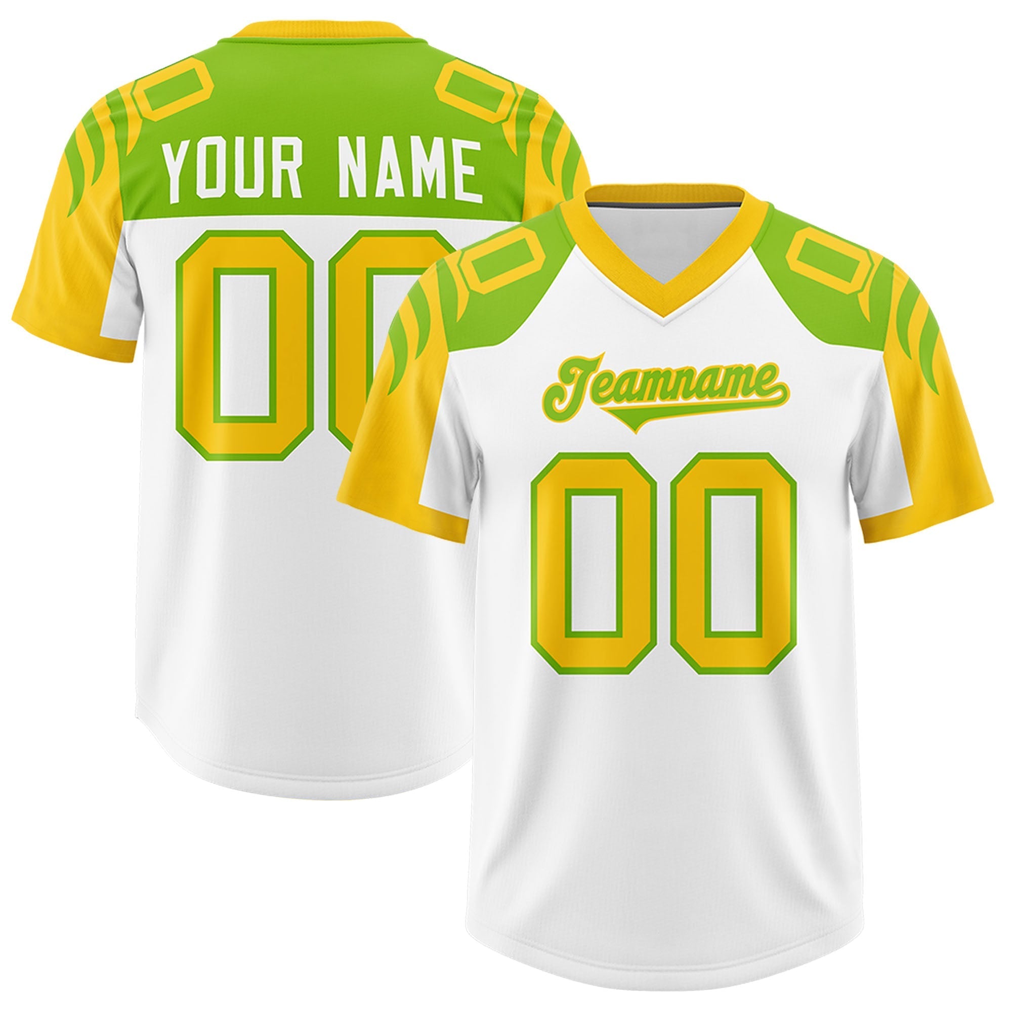 Custom White Gold Raglan Sleeves Personalized Pattern Authentic American Football Jersey