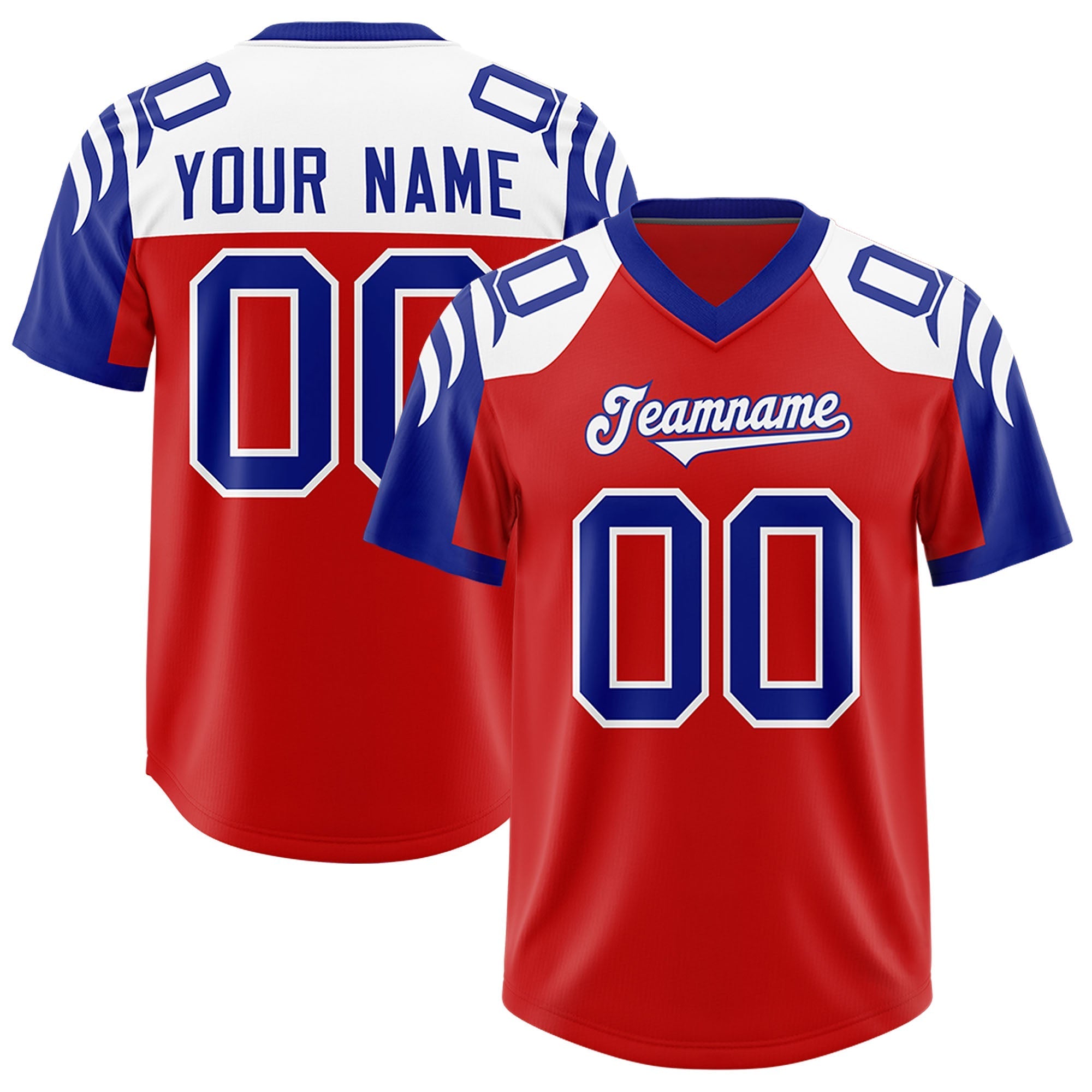 Custom Red Royal Raglan Sleeves Personalized Pattern Authentic American Football Jersey