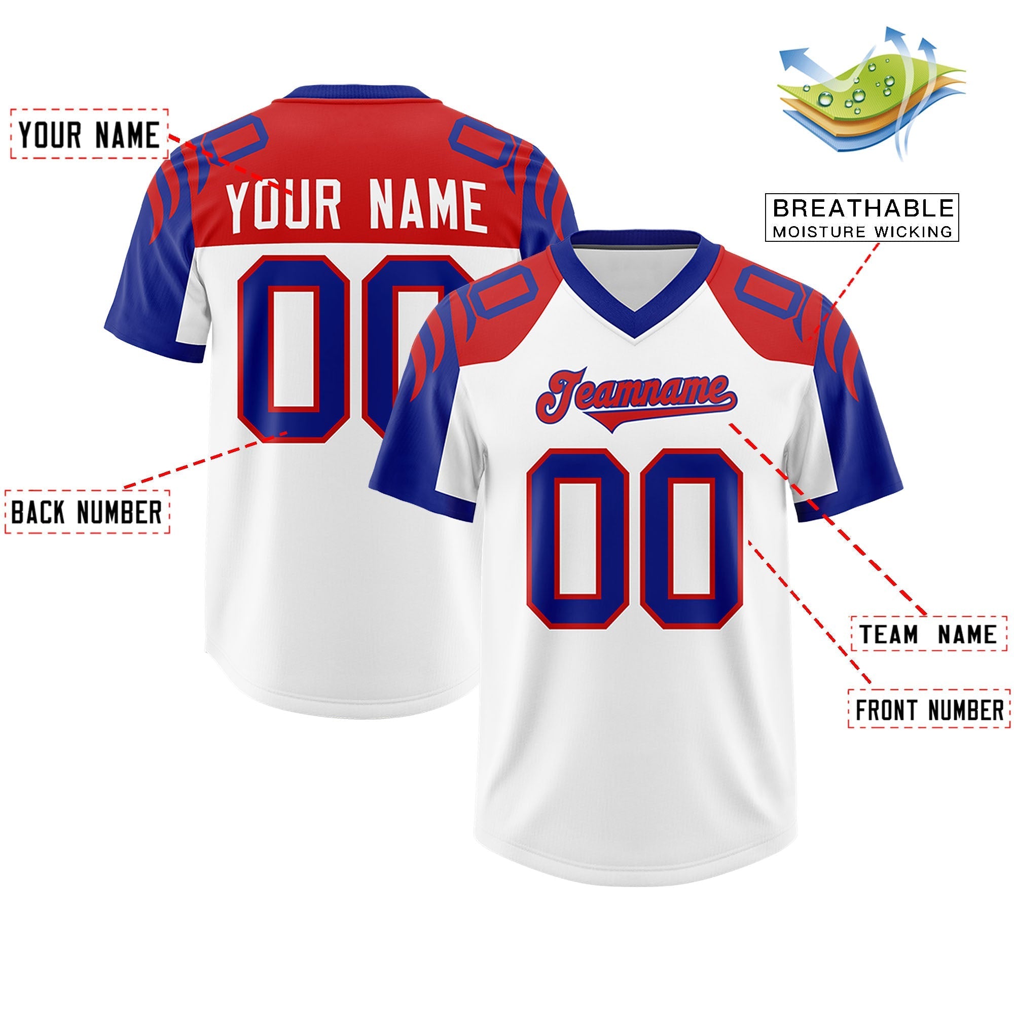 Custom White Royal Raglan Sleeves Personalized Pattern Authentic American Football Jersey