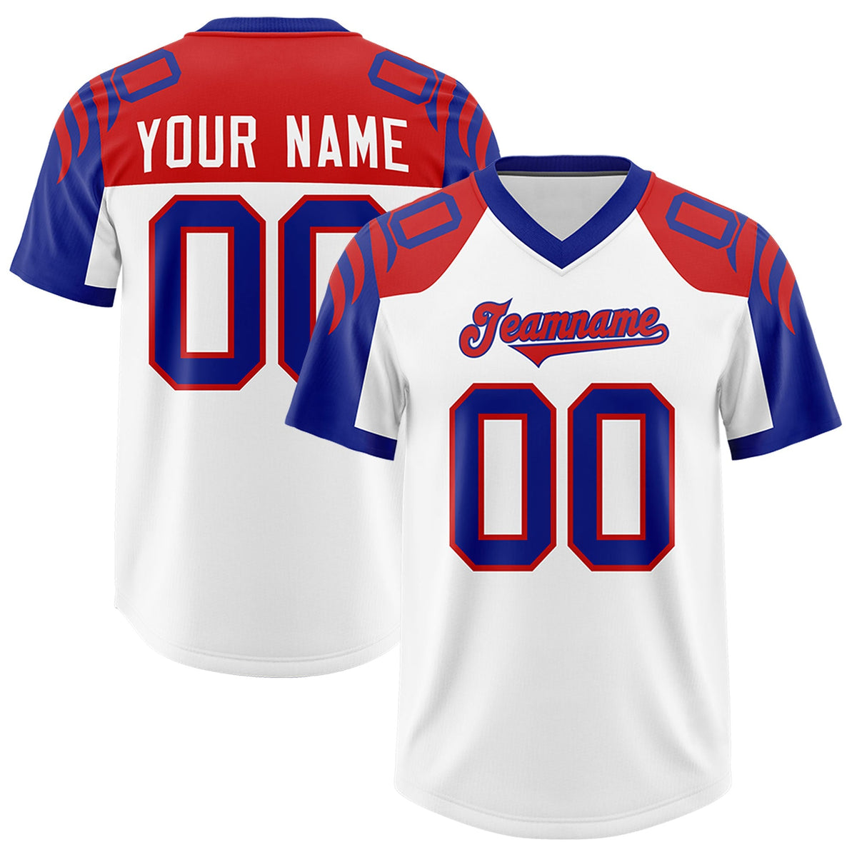 Custom White Royal Raglan Sleeves Personalized Pattern Authentic American Football Jersey