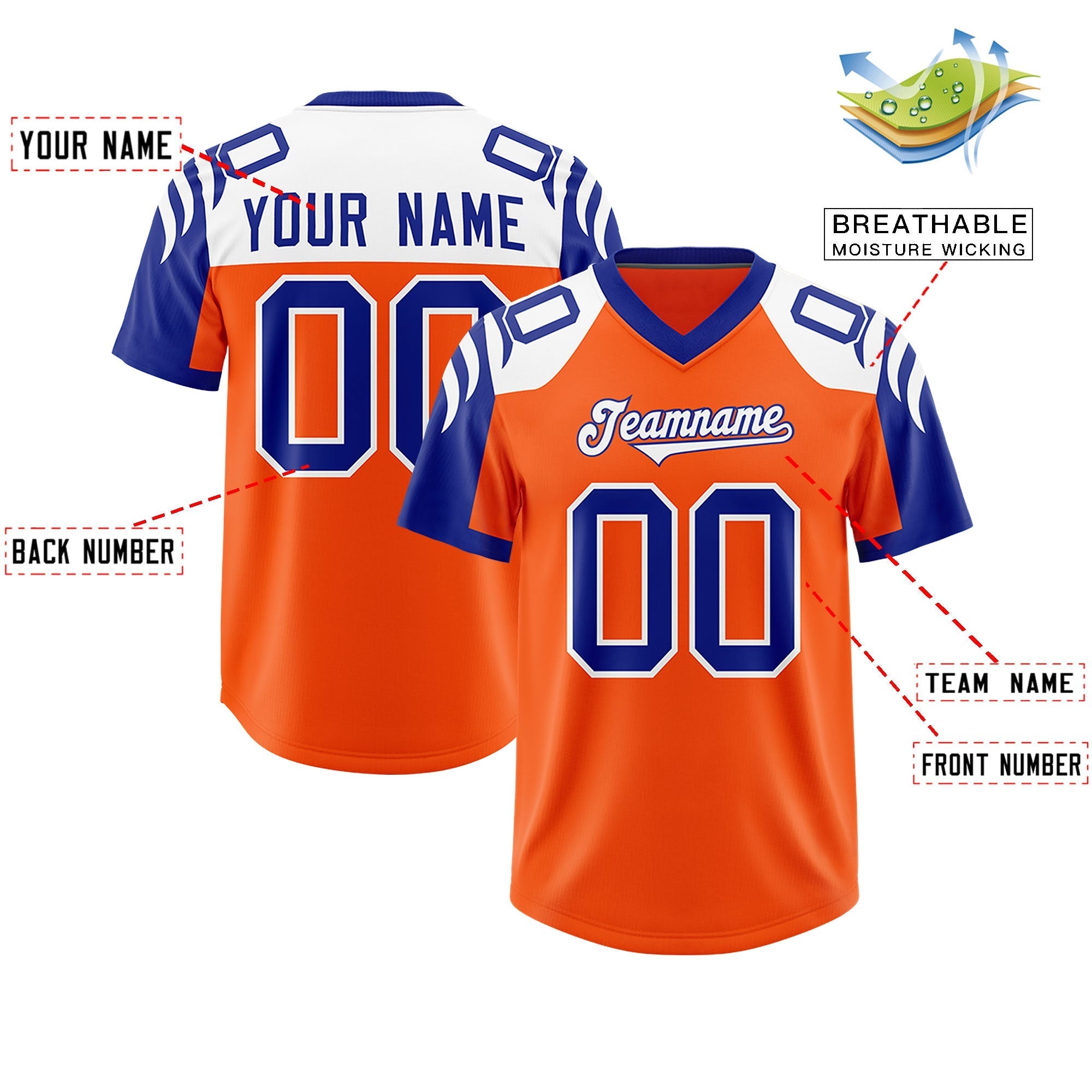 Custom Orange Royal Raglan Sleeves Personalized Pattern Authentic American Football Jersey