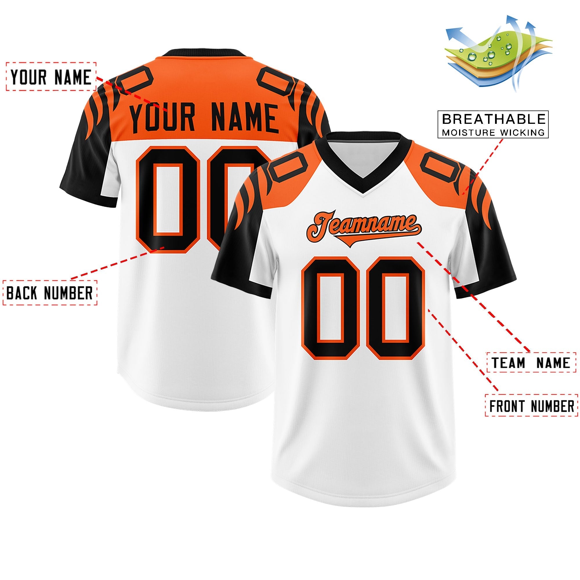Custom White Black Raglan Sleeves Personalized Pattern Authentic American Football Jersey