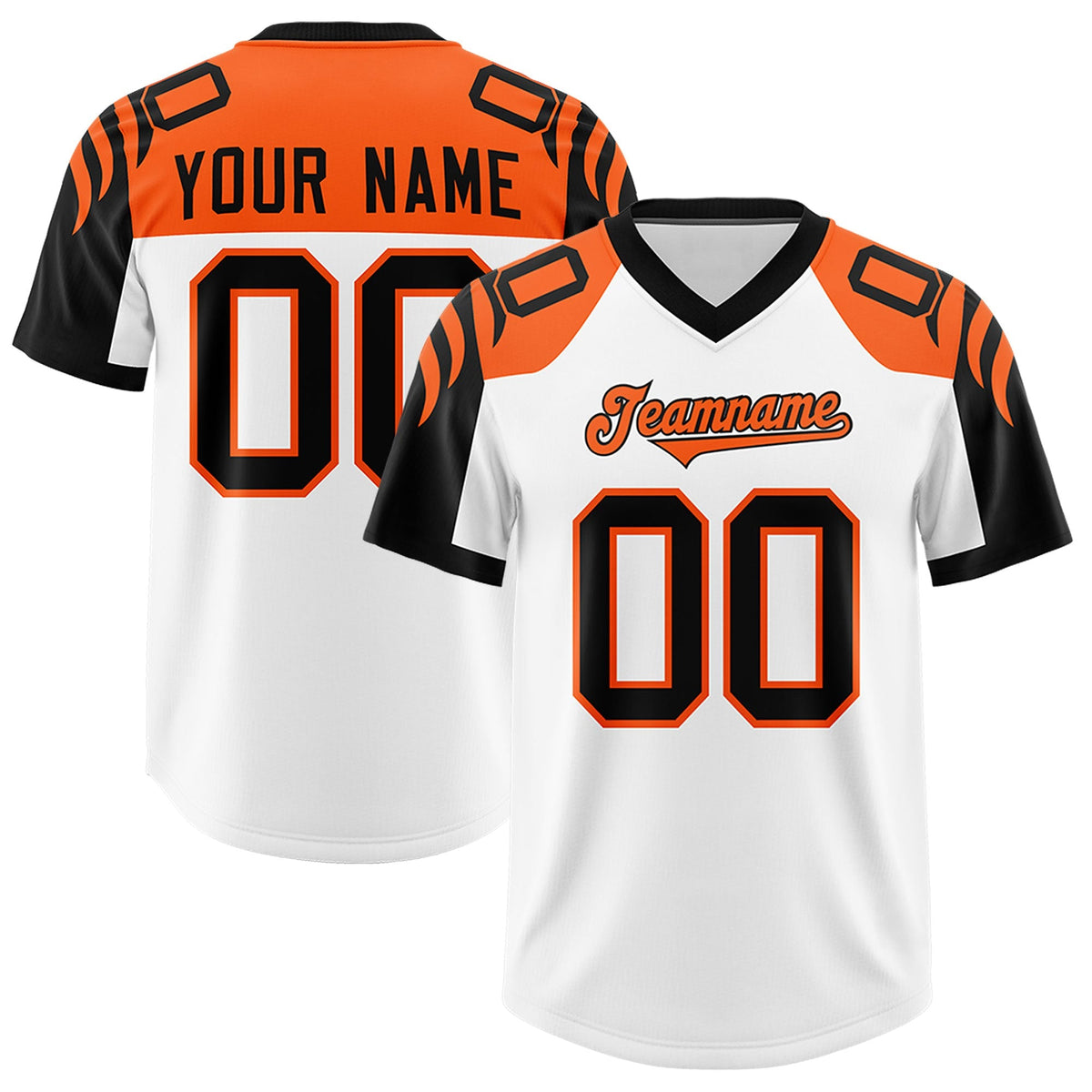 Custom White Black Raglan Sleeves Personalized Pattern Authentic American Football Jersey