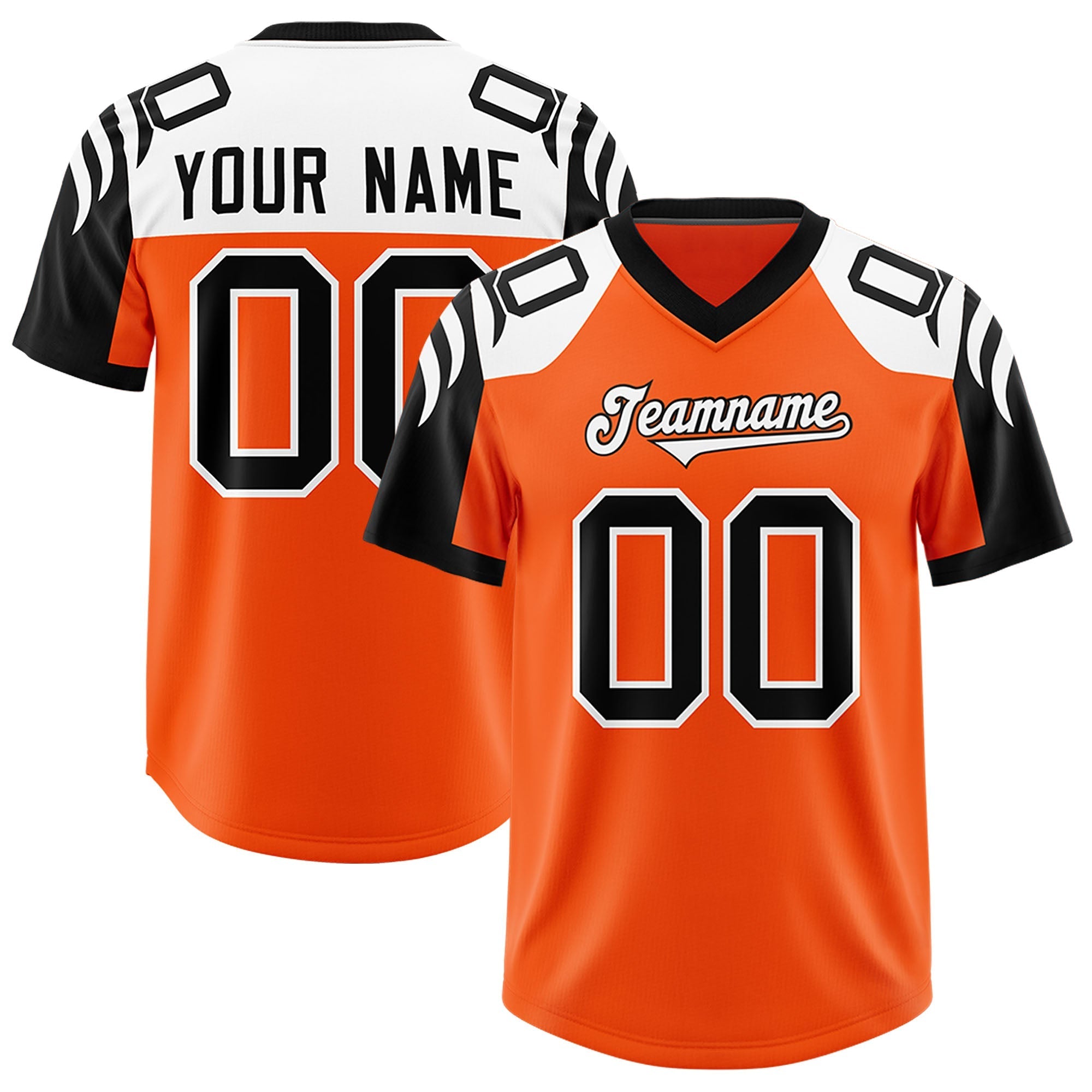 Custom Orange Black Raglan Sleeves Personalized Pattern Authentic American Football Jersey