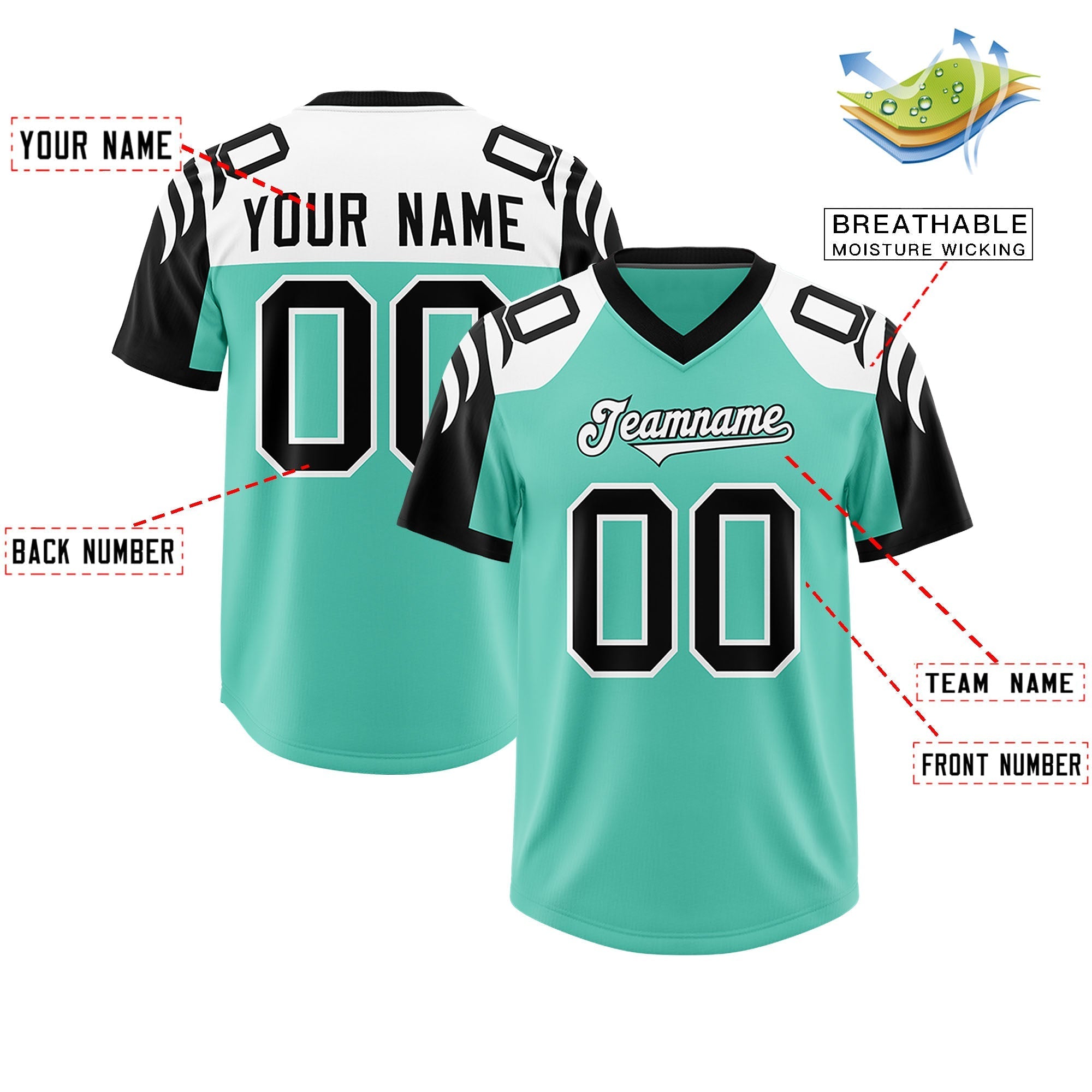 Custom Bright Green Black Raglan Sleeves Personalized Pattern Authentic American Football Jersey