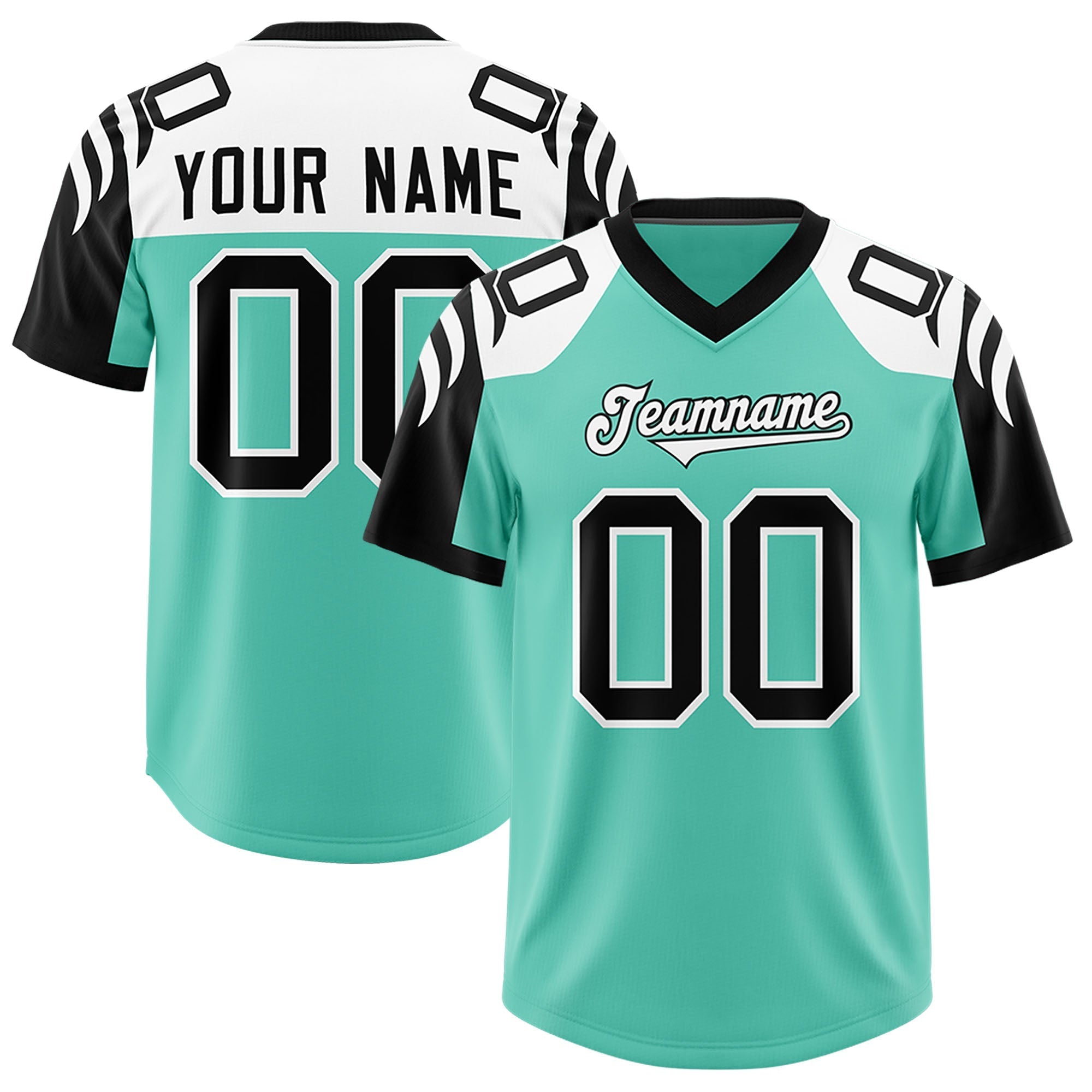 Custom Bright Green Black Raglan Sleeves Personalized Pattern Authentic American Football Jersey