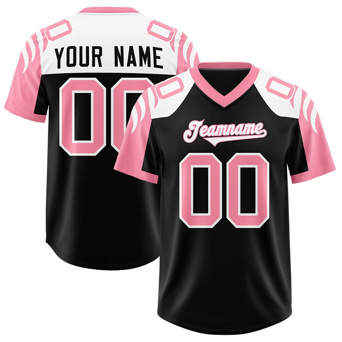 Custom Black Light Pink Raglan Sleeves Personalized Pattern Authentic American Football Jersey