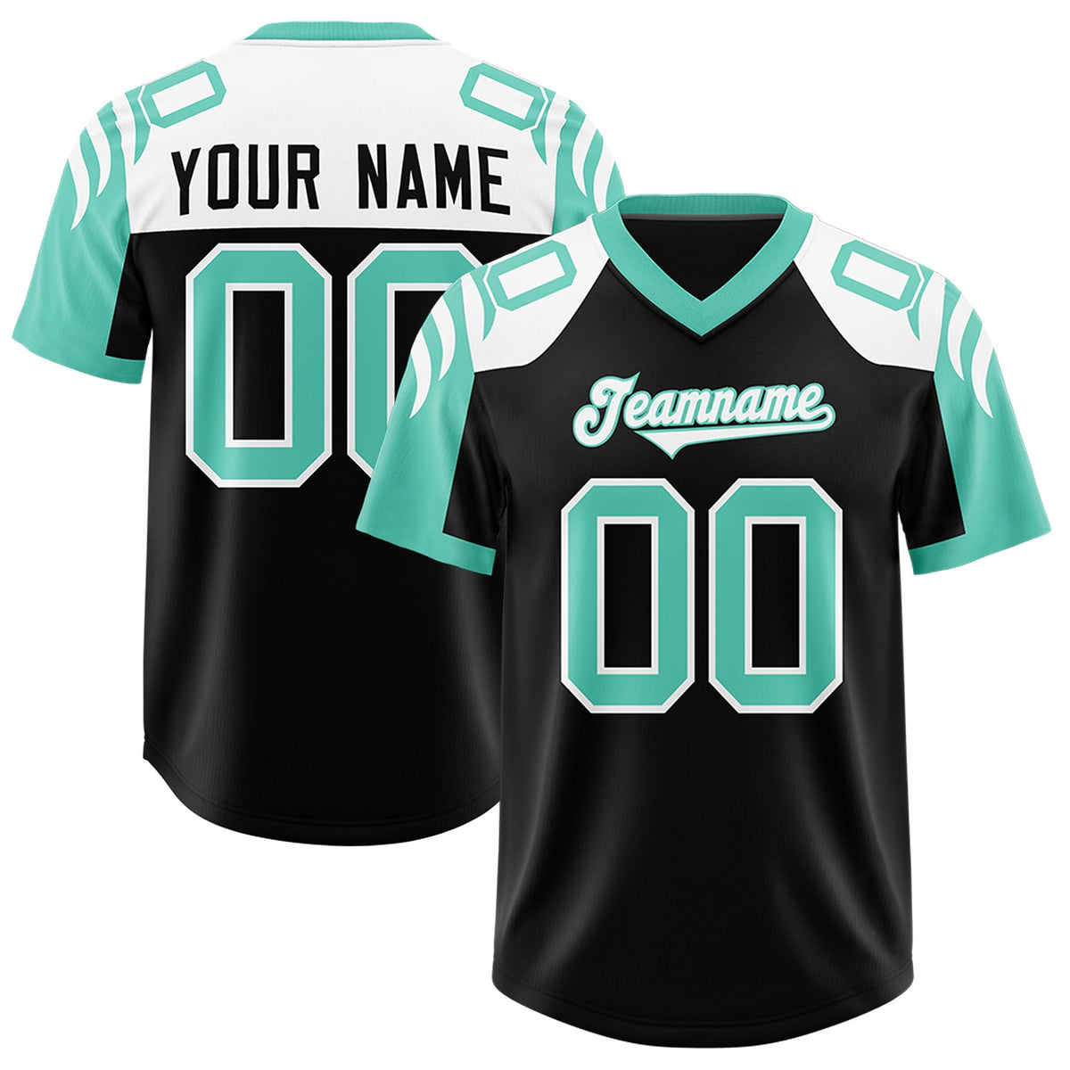 Custom Black Bright Green Raglan Sleeves Personalized Pattern Authentic American Football Jersey