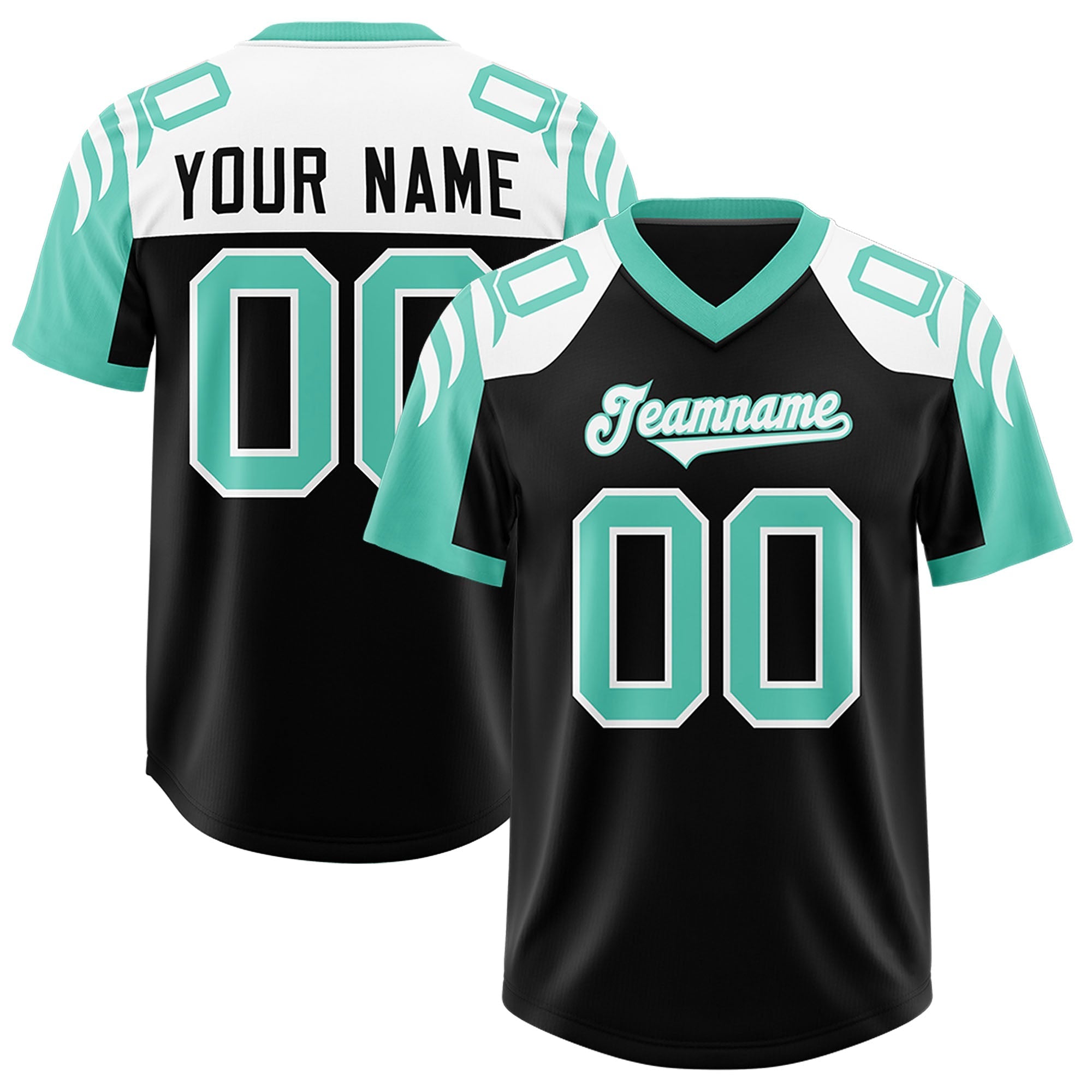 Custom Black Bright Green Raglan Sleeves Personalized Pattern Authentic American Football Jersey