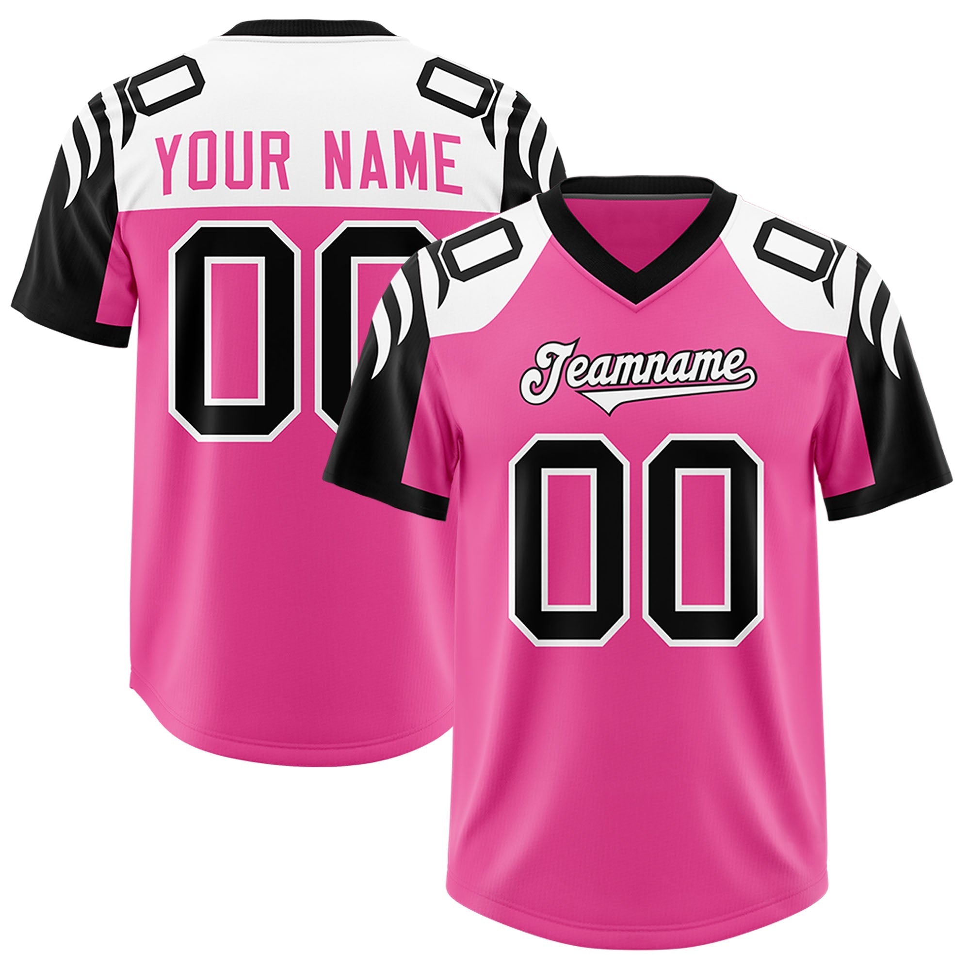 Custom Pink Black Raglan Sleeves Personalized Pattern Authentic American Football Jersey