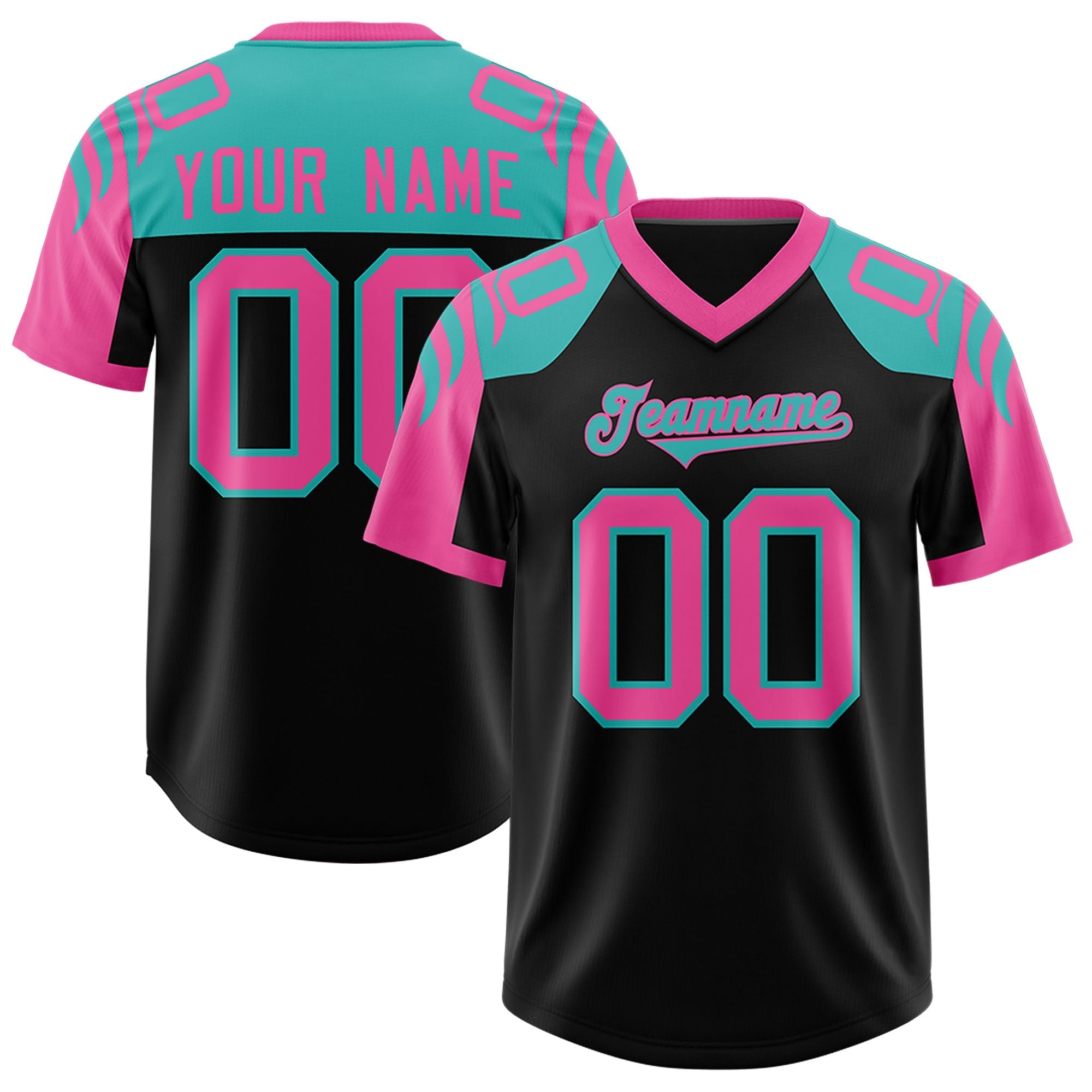 Custom Black Pink Raglan Sleeves Personalized Pattern Authentic American Football Jersey