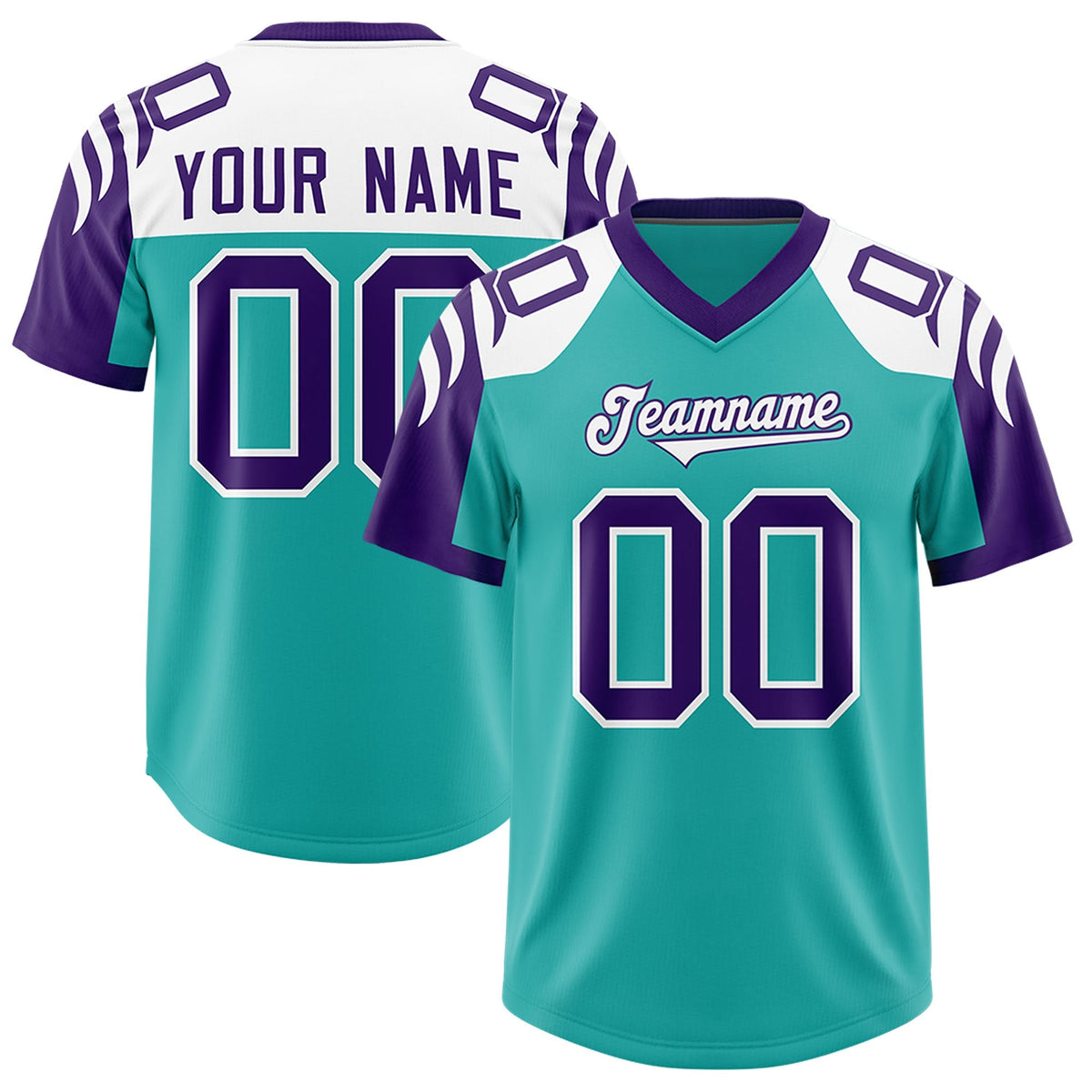 Custom Aqua Purple Raglan Sleeves Personalized Pattern Authentic American Football Jersey