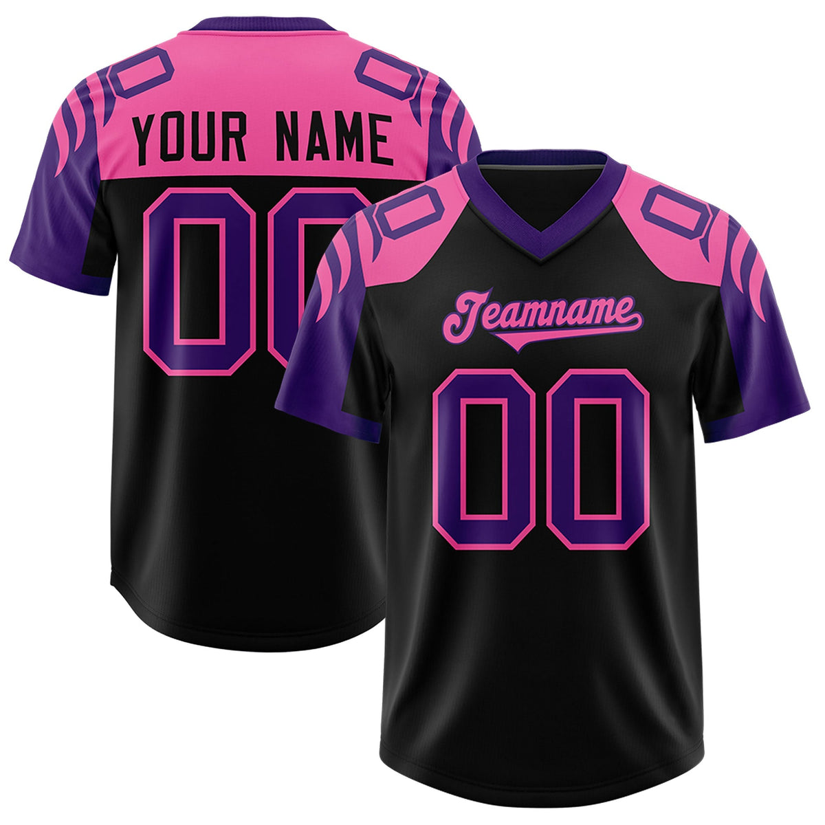 Custom Black Purple Raglan Sleeves Personalized Pattern Authentic American Football Jersey