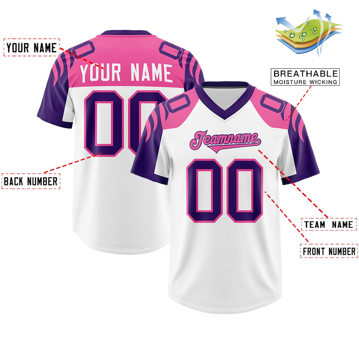 Custom White Purple Raglan Sleeves Personalized Pattern Authentic American Football Jersey