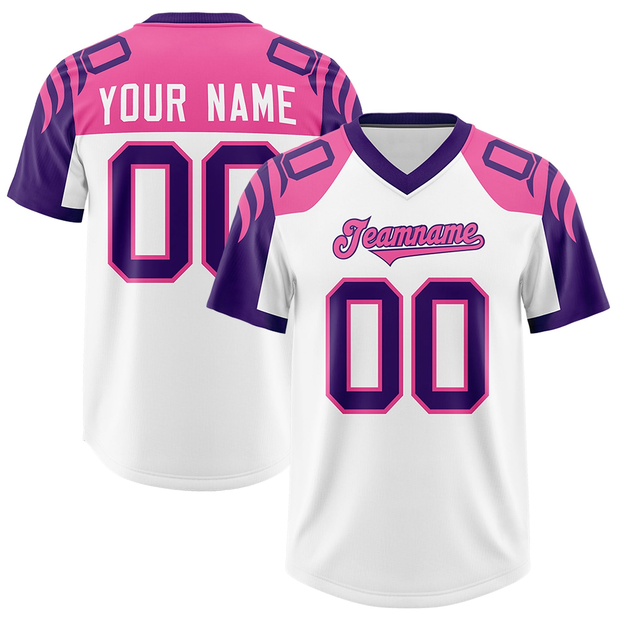 Custom White Purple Raglan Sleeves Personalized Pattern Authentic American Football Jersey