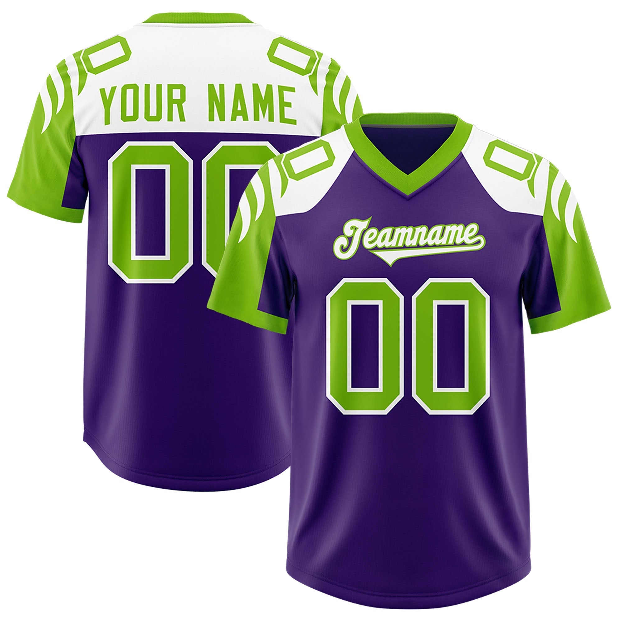 Custom Purple Neon Green Raglan Sleeves Personalized Pattern Authentic American Football Jersey