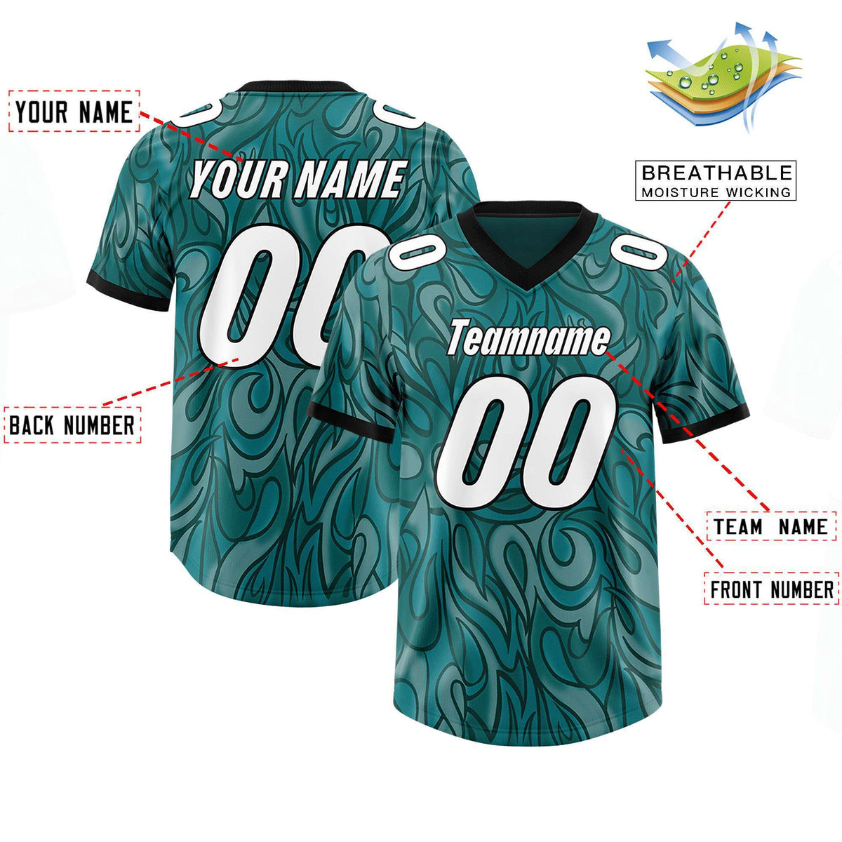 Custom Aqua Personalized Printed Graffiti Pattern Design Authentic American Football Jersey