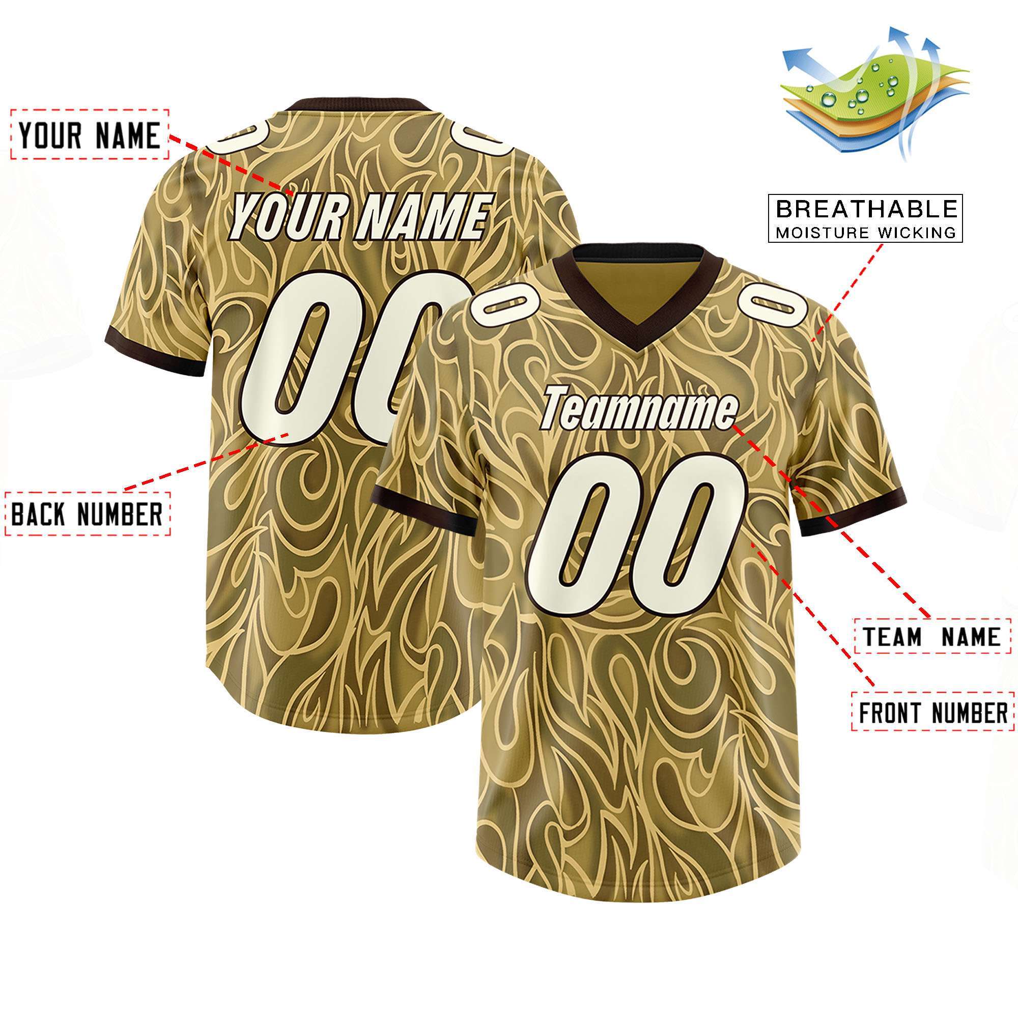 Custom Khaki Personalized Printed Graffiti Pattern Design Authentic American Football Jersey