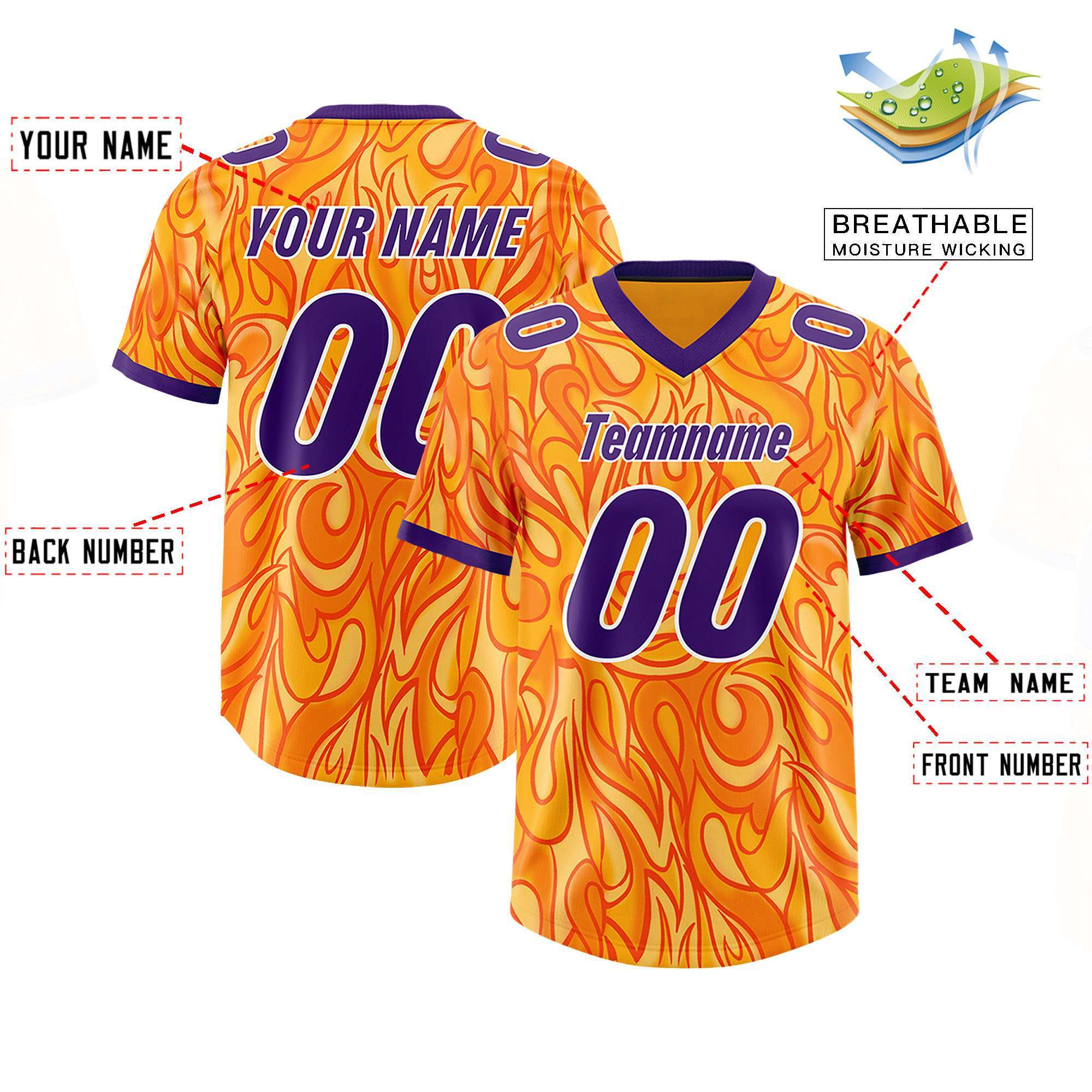 Custom Yellow Personalized Printed Graffiti Pattern Design Authentic American Football Jersey