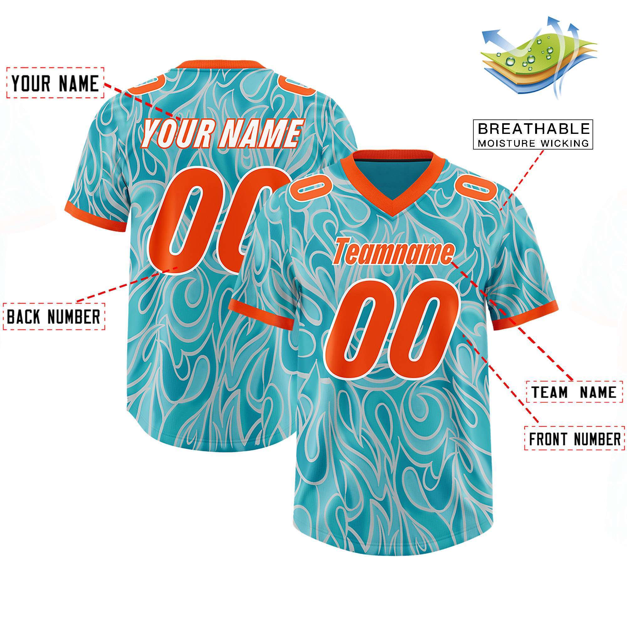 Custom Teal Personalized Printed Graffiti Pattern Design Authentic American Football Jersey