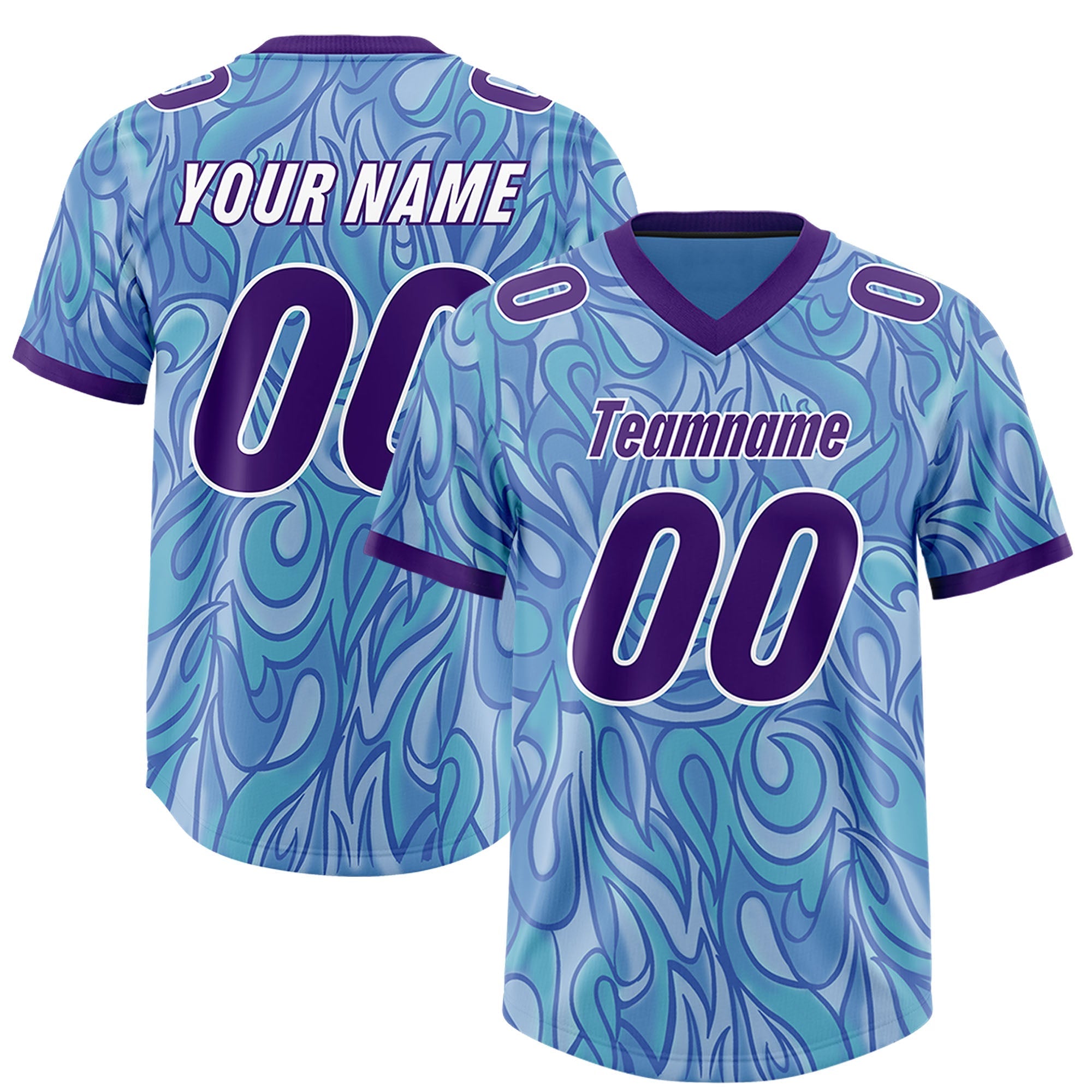 Custom Light Blue Personalized Printed Graffiti Pattern Design Authentic American Football Jersey
