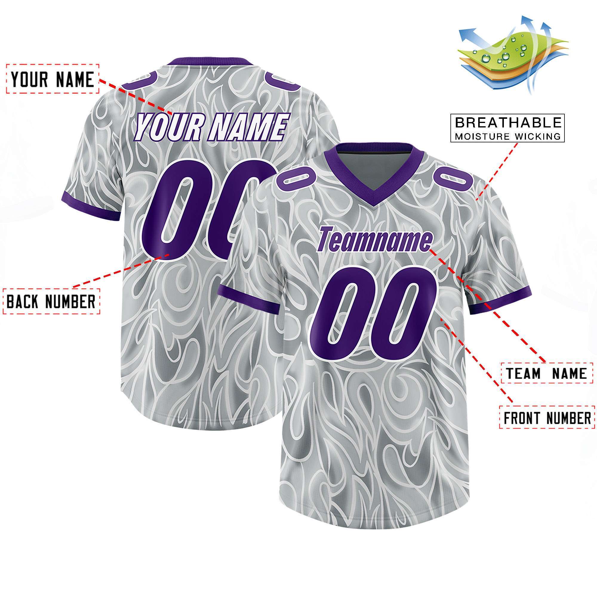 Custom Grey Personalized Printed Graffiti Pattern Design Authentic American Football Jersey