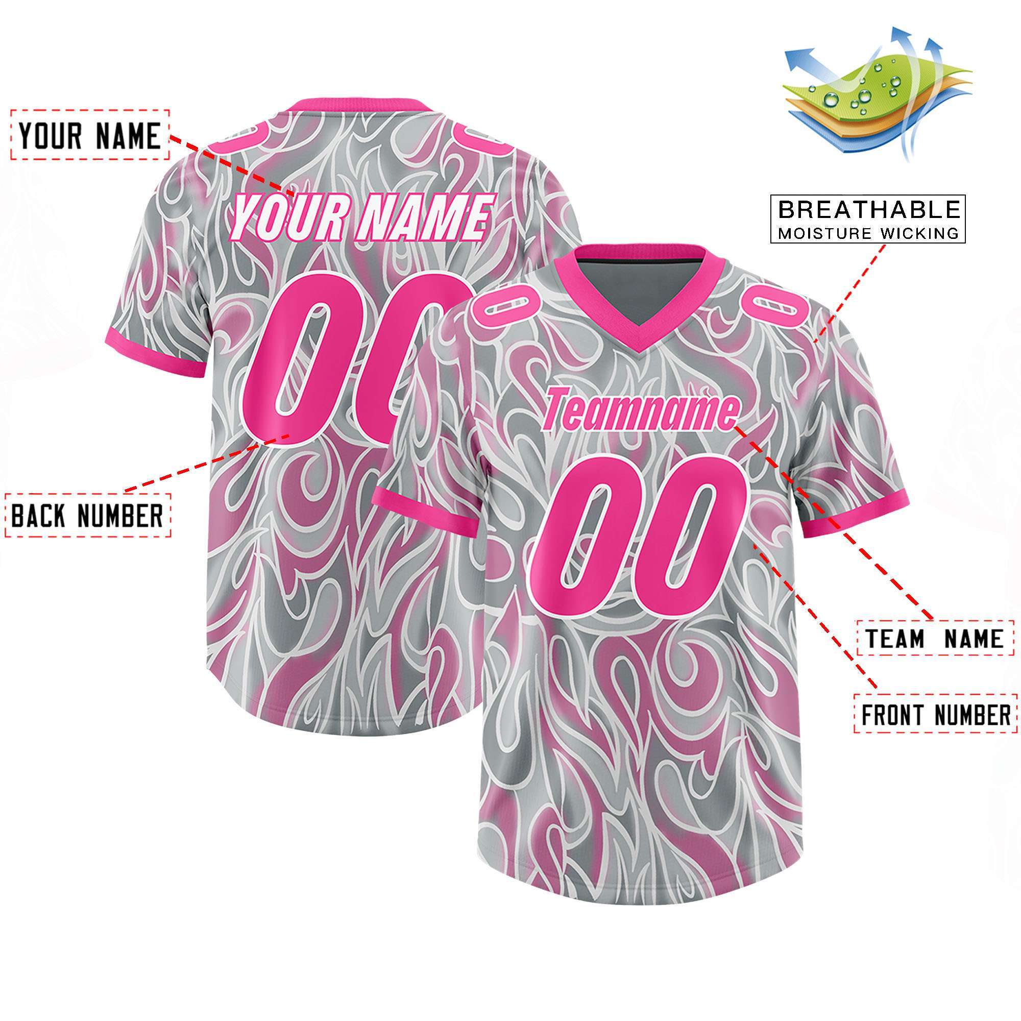 Custom Grey Personalized Printed Graffiti Pattern Design Authentic American Football Jersey