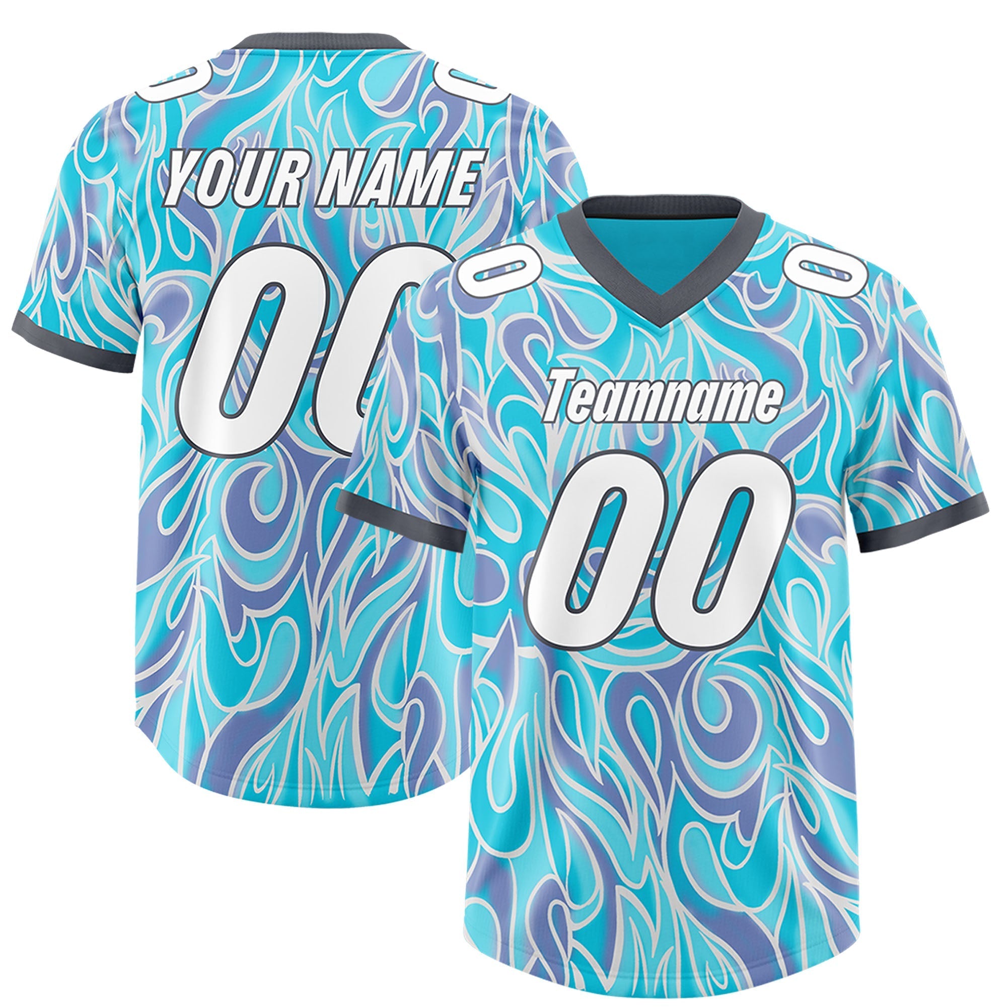 Custom Sky Blue Personalized Printed Graffiti Pattern Design Authentic American Football Jersey