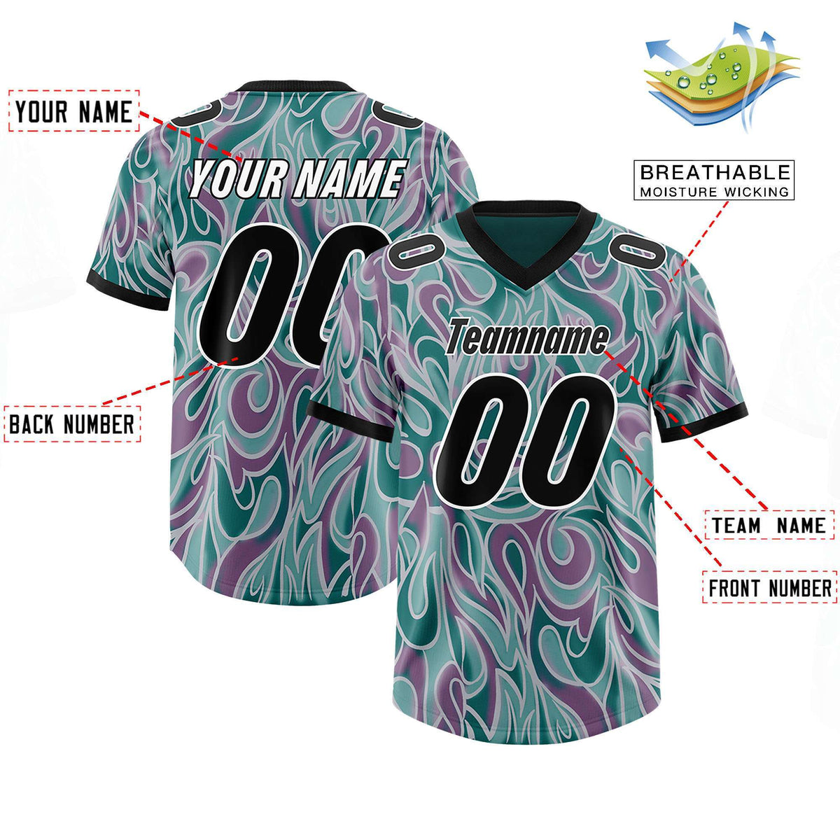 Custom Aqua Personalized Printed Graffiti Pattern Design Authentic American Football Jersey