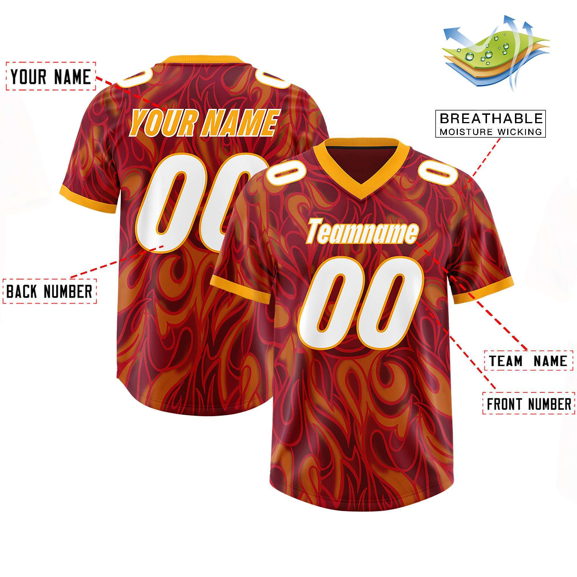 Custom Crimson Personalized Printed Graffiti Pattern Design Authentic American Football Jersey