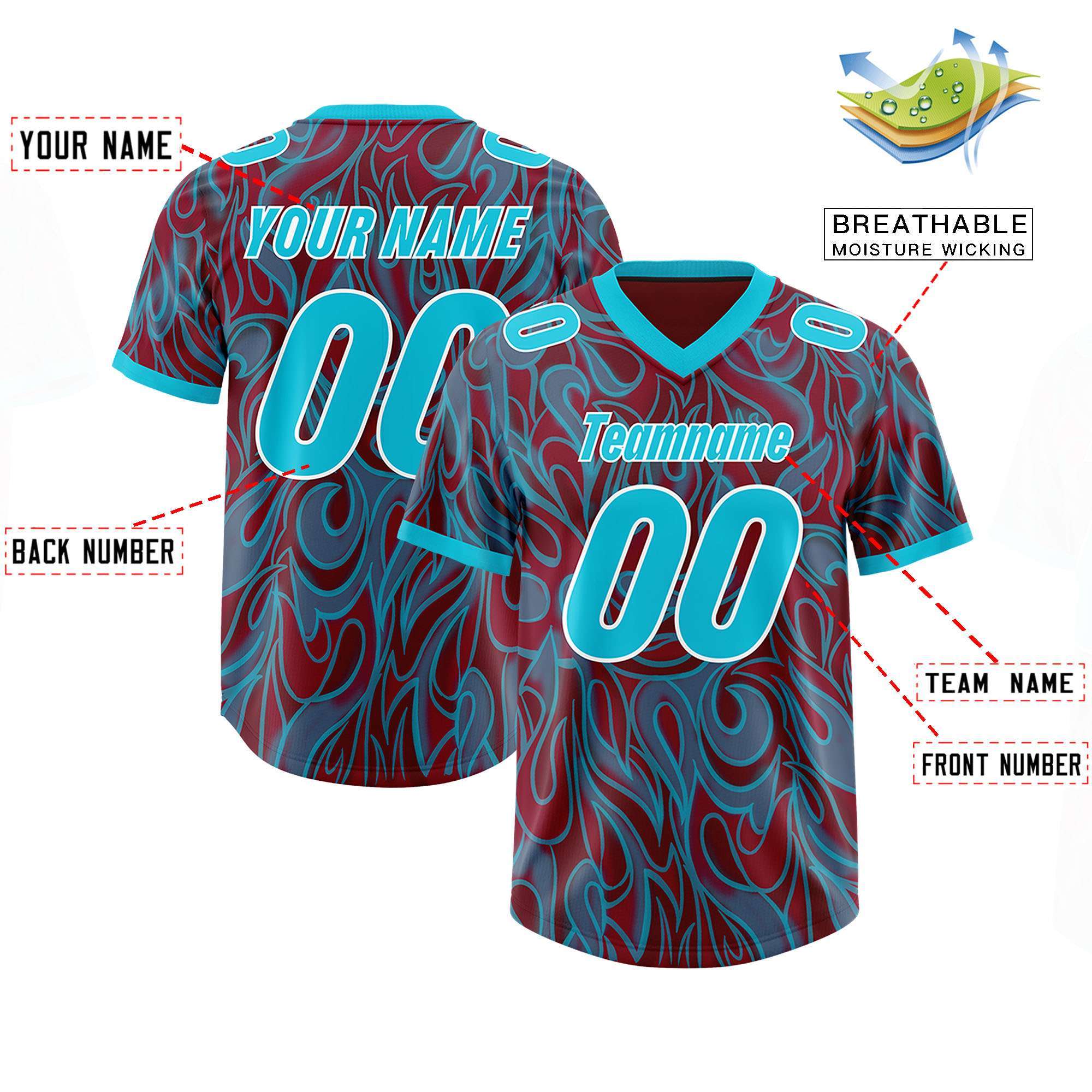 Custom Crimson Personalized Printed Graffiti Pattern Design Authentic American Football Jersey