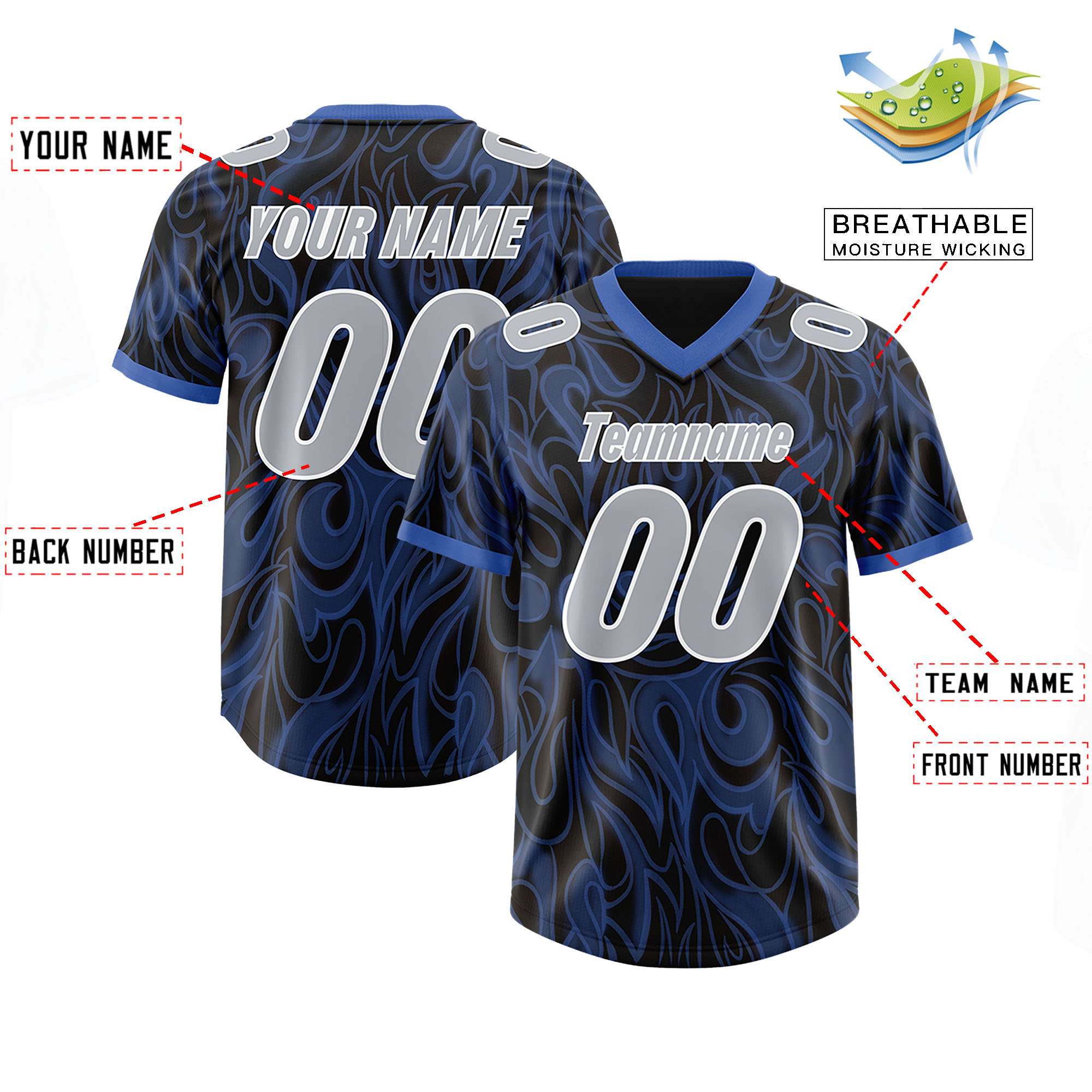 Custom Black Personalized Printed Graffiti Pattern Design Authentic American Football Jersey
