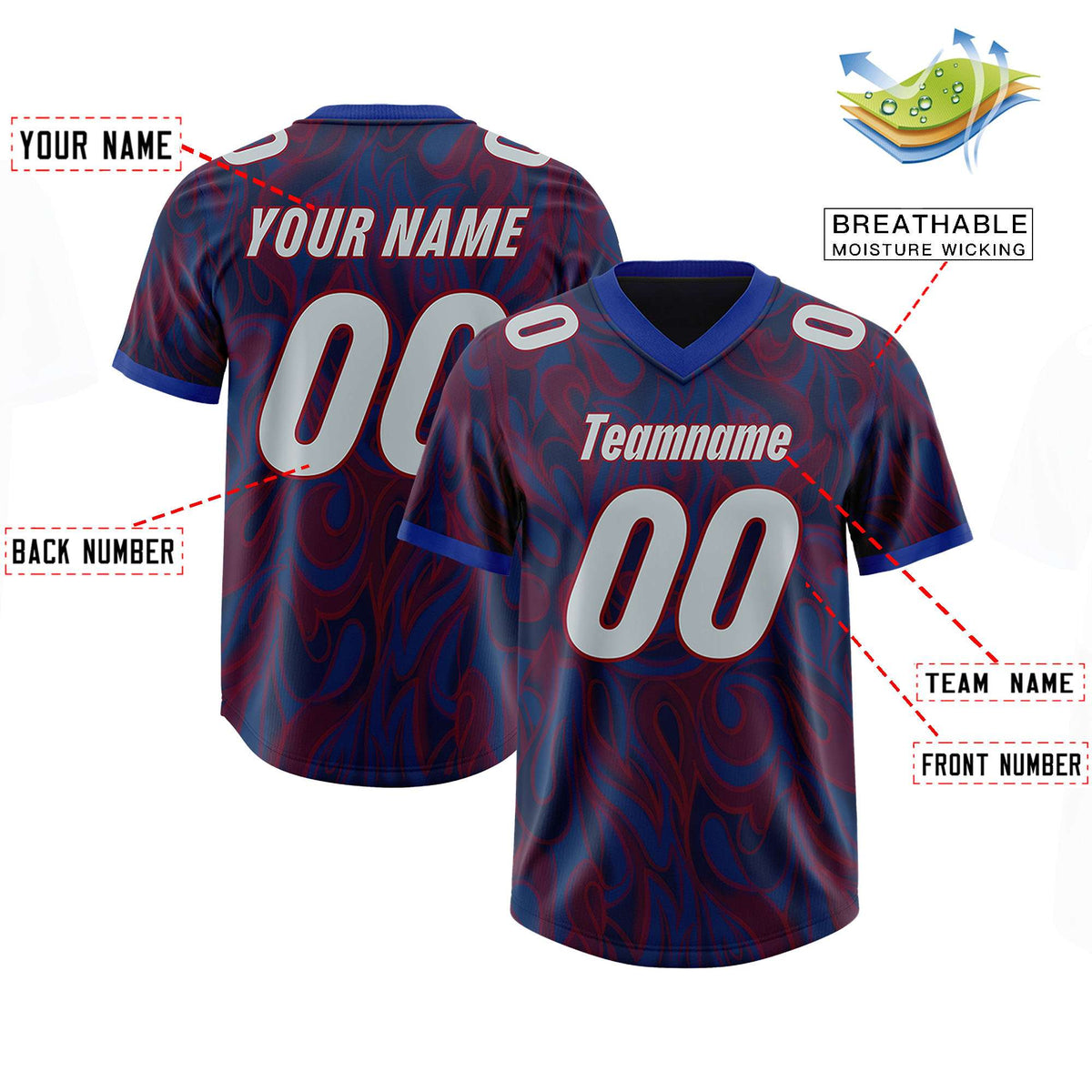 Custom Navy Personalized Printed Graffiti Pattern Design Authentic American Football Jersey